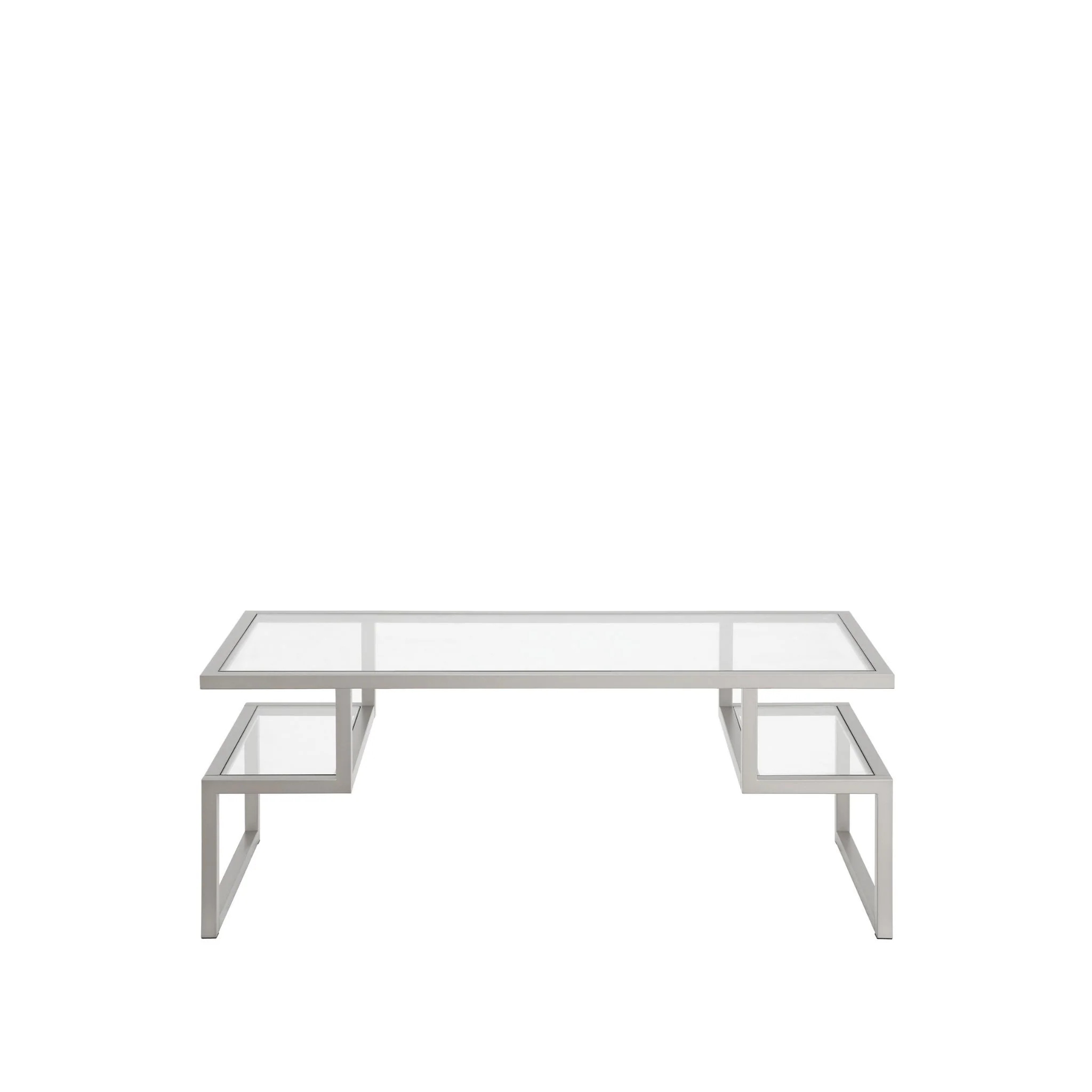 Silver Glass And Steel Coffee Table With Two Shelves By Homeroots - Image 4