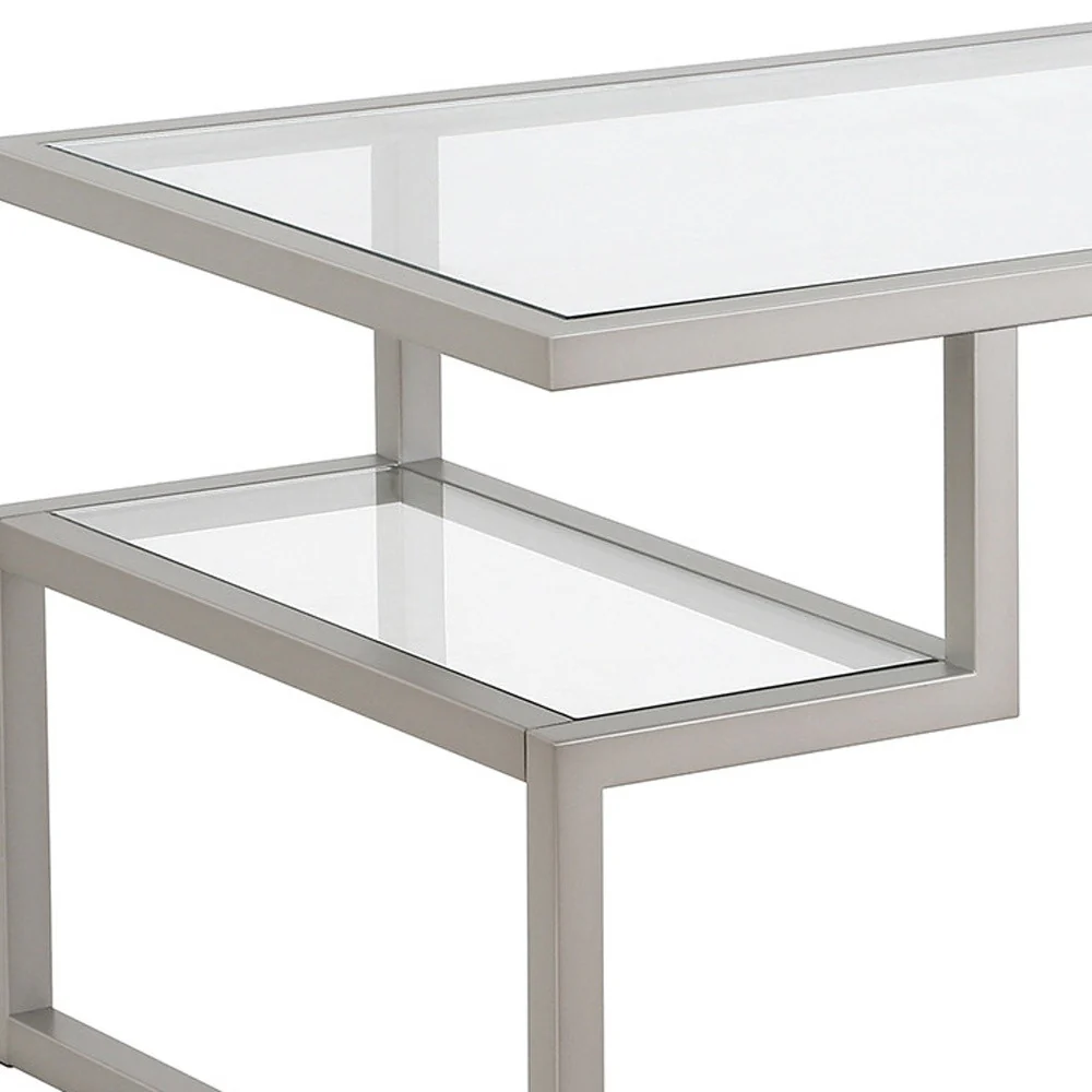 Silver Glass And Steel Coffee Table With Two Shelves By Homeroots - Image 5