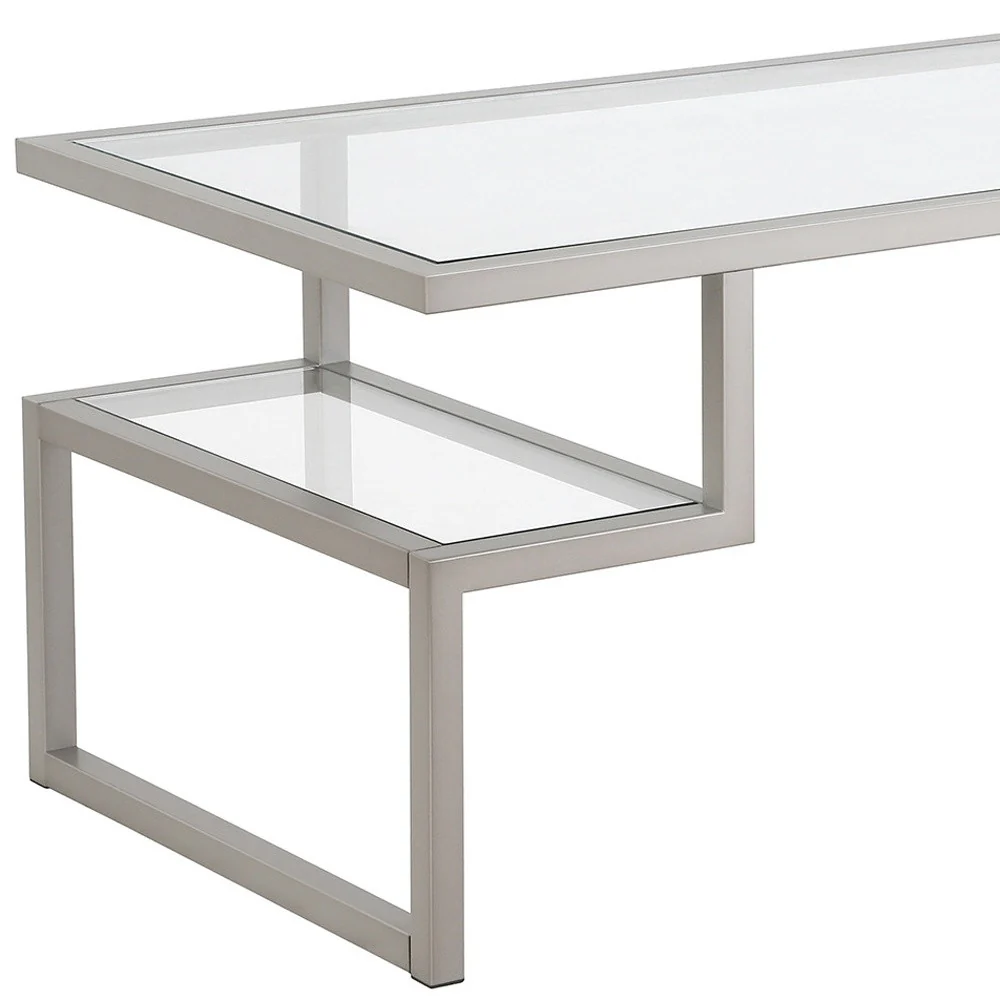 Silver Glass And Steel Coffee Table With Two Shelves By Homeroots - Image 6