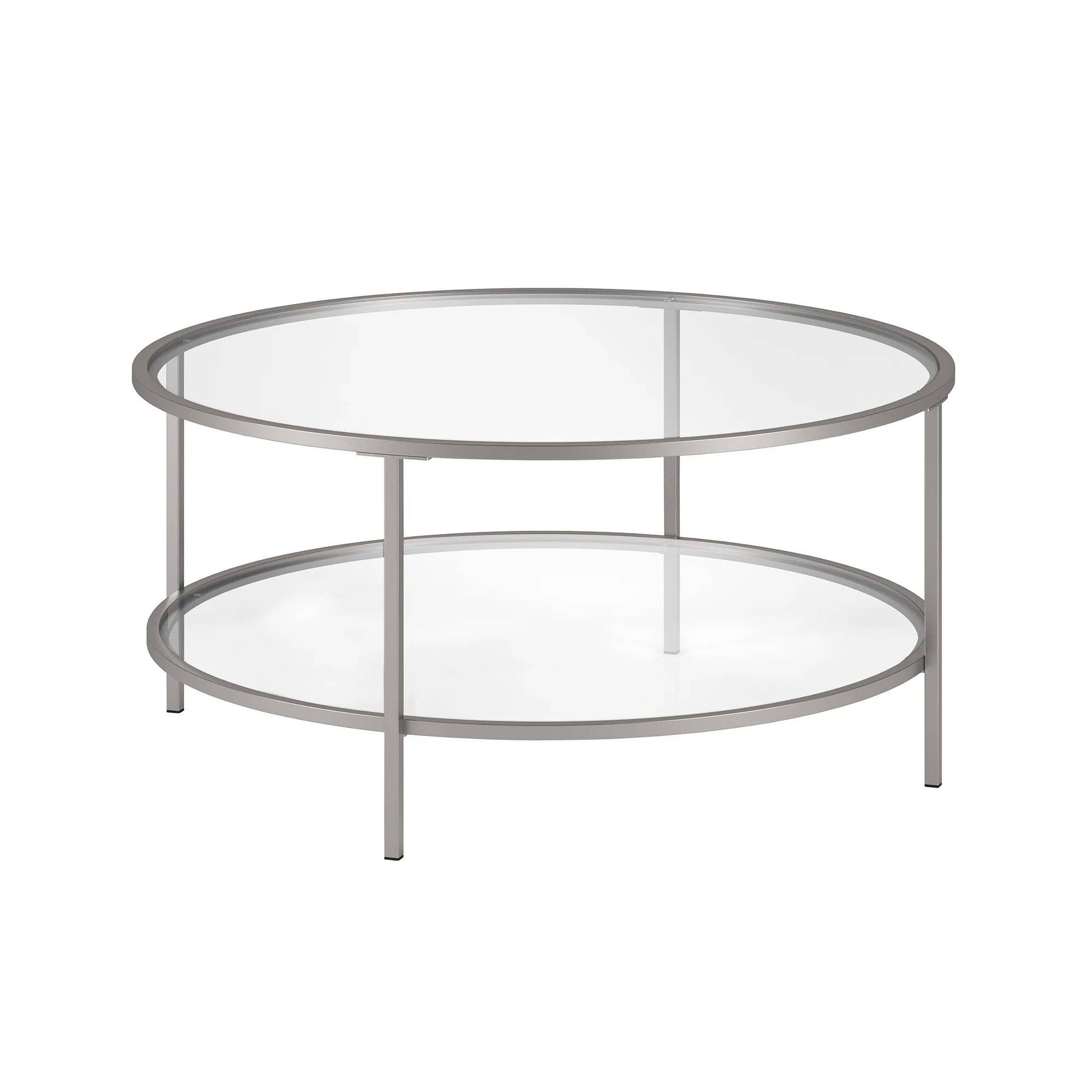Silver Glass And Steel Round Coffee Table With Shelf By Homeroots - Image 2
