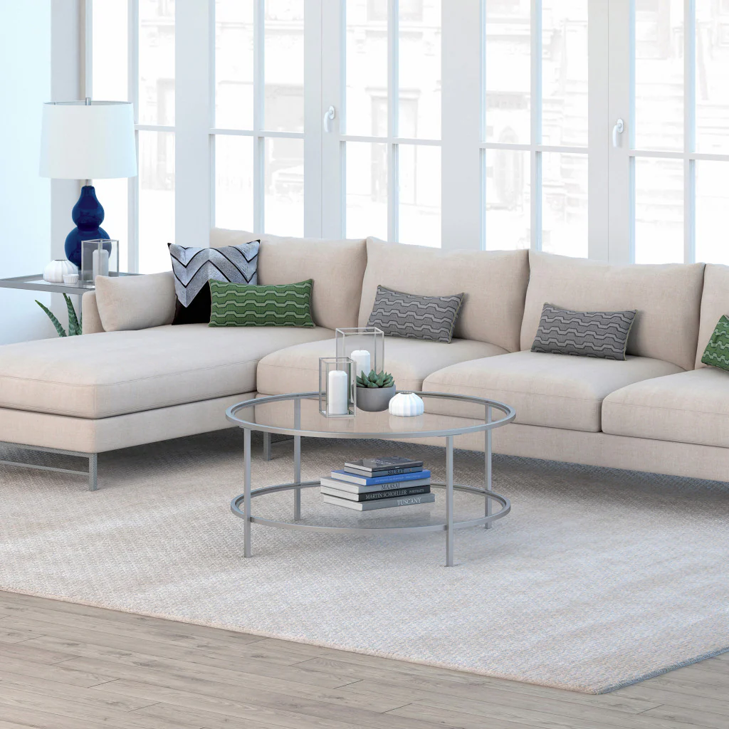 Silver Glass And Steel Round Coffee Table With Shelf By Homeroots - Image 4