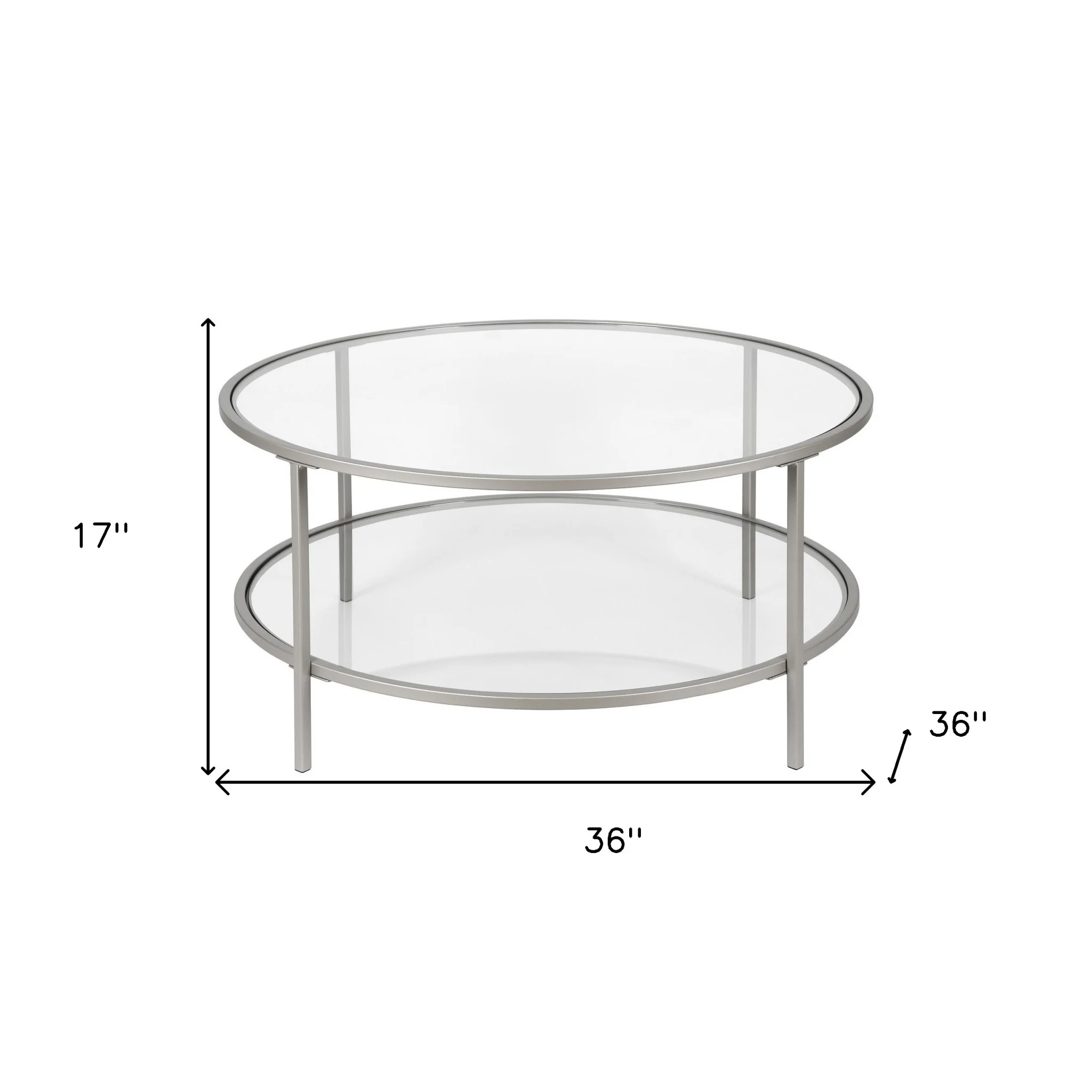 Silver Glass And Steel Round Coffee Table With Shelf By Homeroots - Image 5