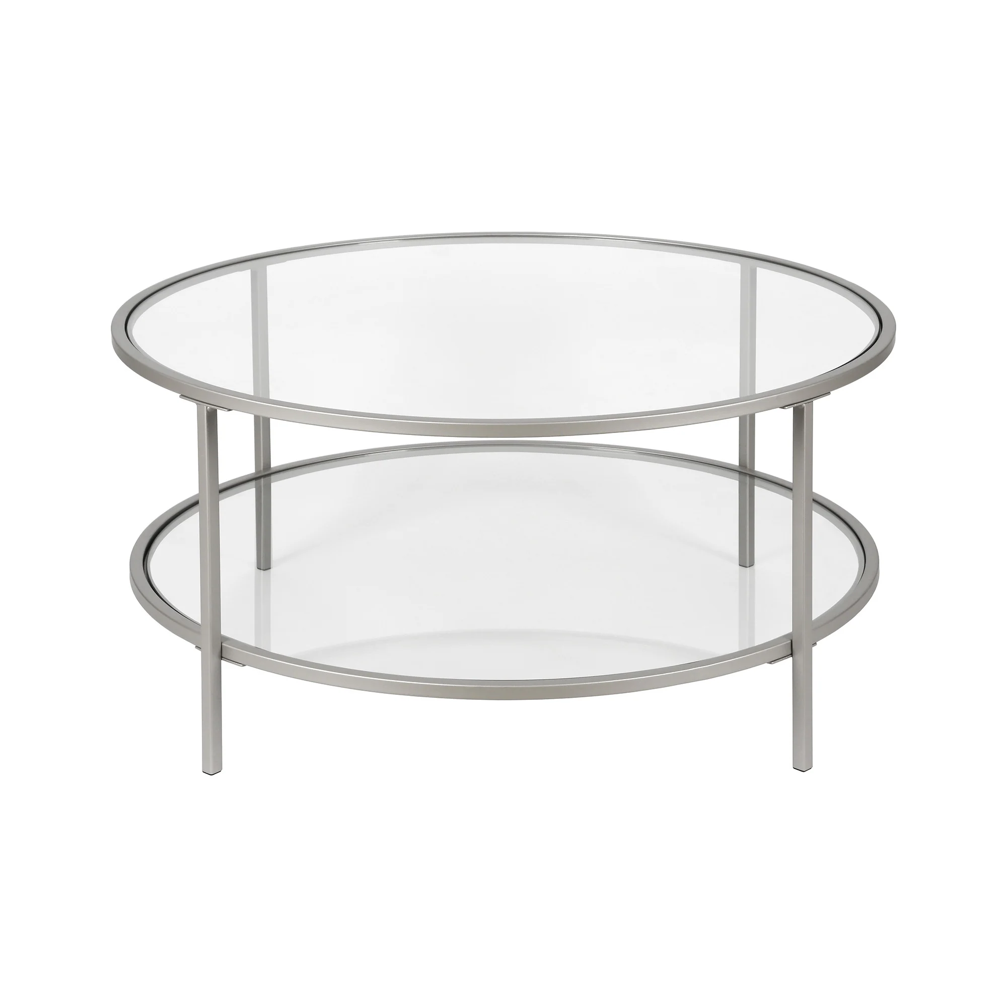 Silver Glass And Steel Round Coffee Table With Shelf By Homeroots - Image 8