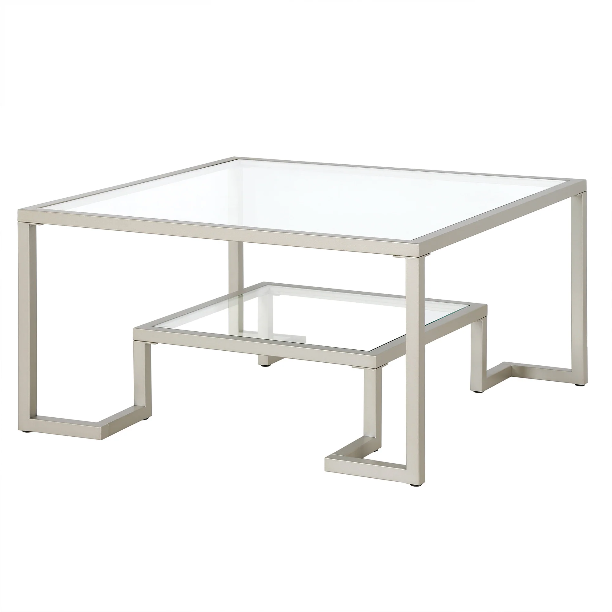 Silver Glass And Steel Square Coffee Table With Shelf By Homeroots - Image 3