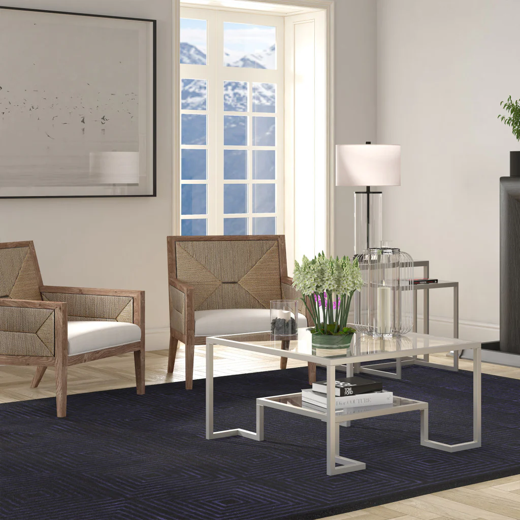 Silver Glass And Steel Square Coffee Table With Shelf By Homeroots - Image 5