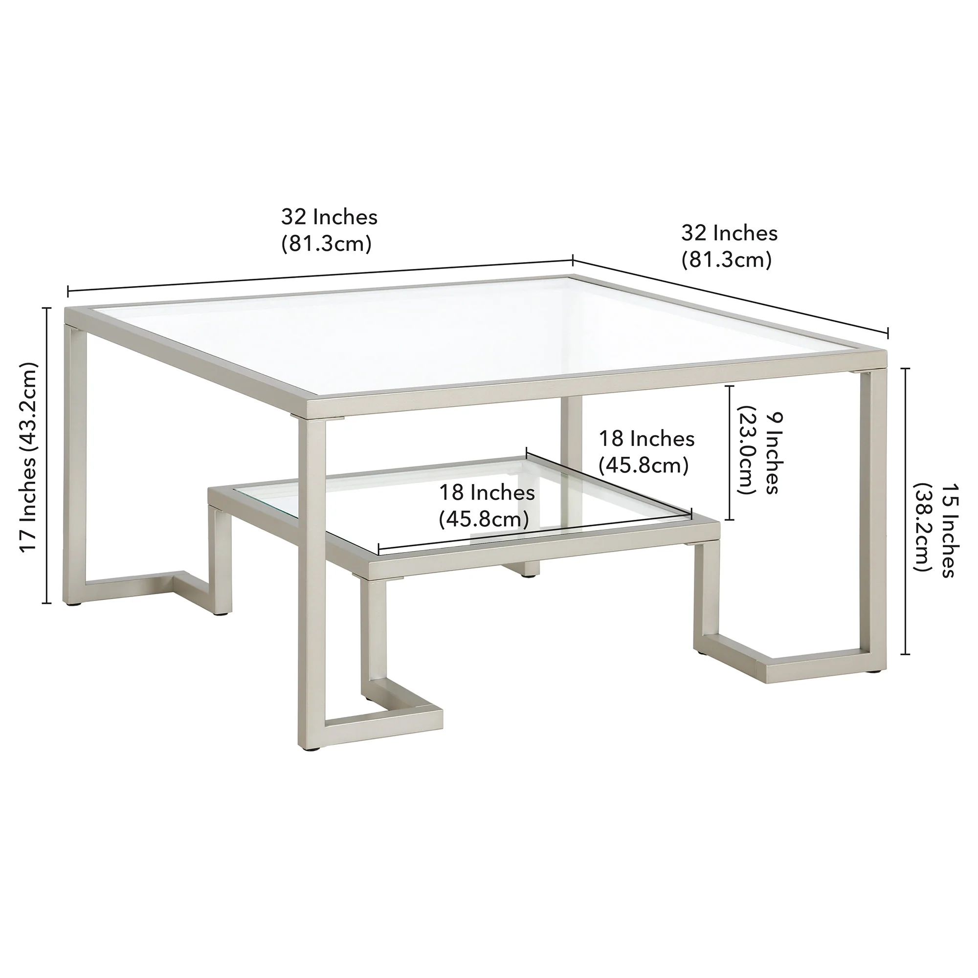 Silver Glass And Steel Square Coffee Table With Shelf By Homeroots - Image 8