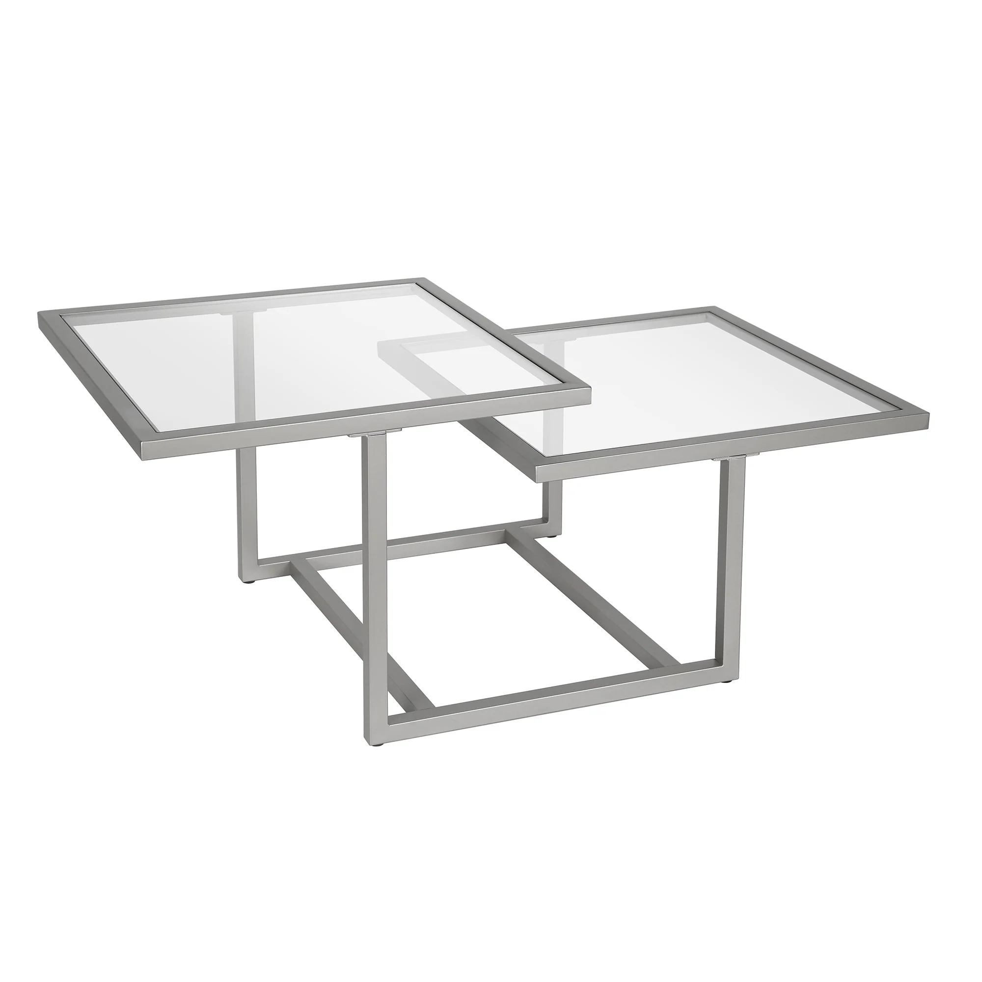 Silver Glass And Steel Square Coffee Table With Two Shelves By Homeroots - Image 2