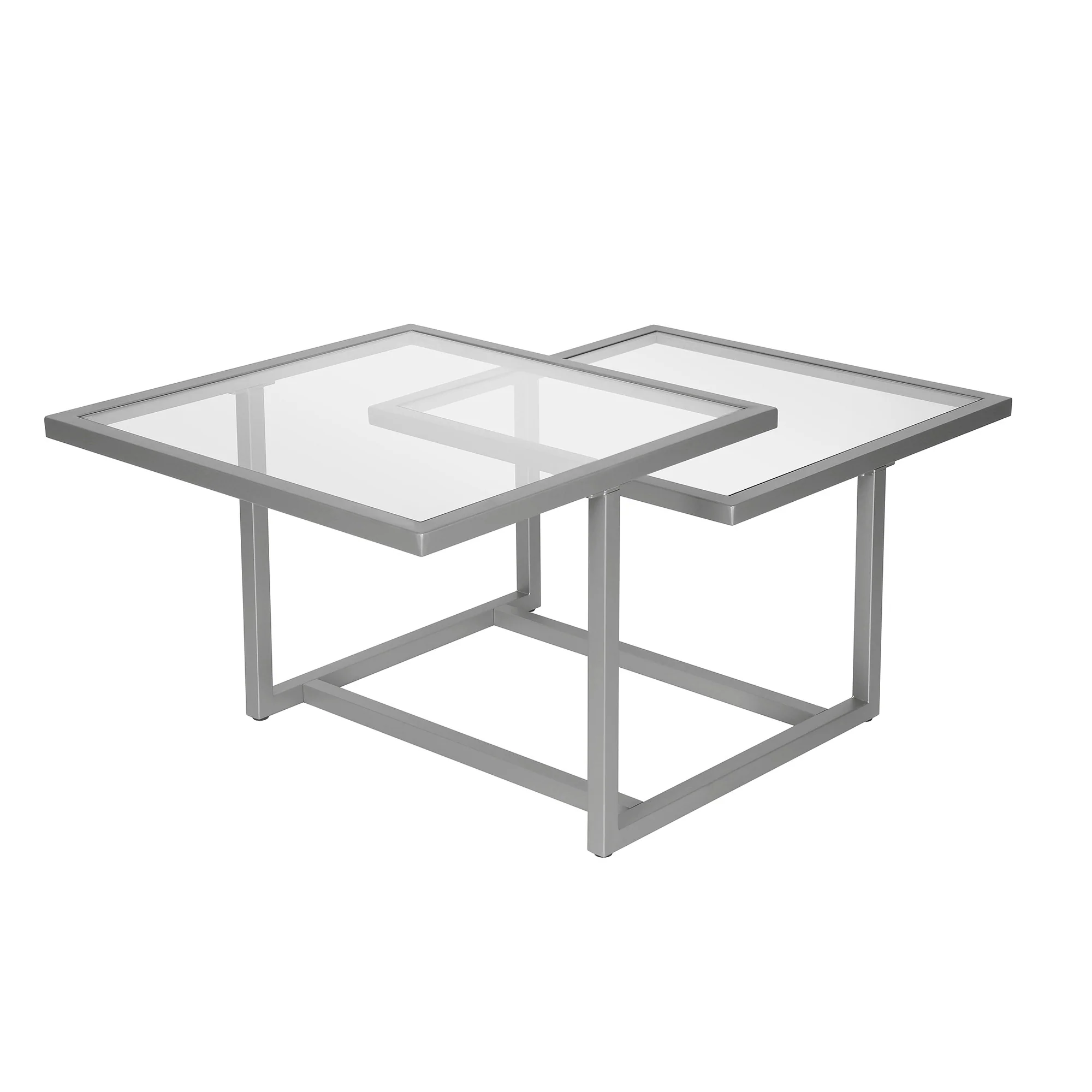 Silver Glass And Steel Square Coffee Table With Two Shelves By Homeroots - Image 3