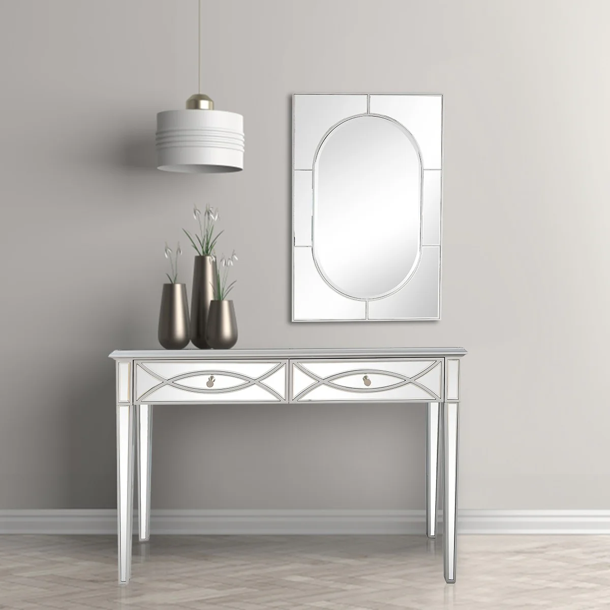 Silver Glass Mirror Console Table By Homeroots - Image 9