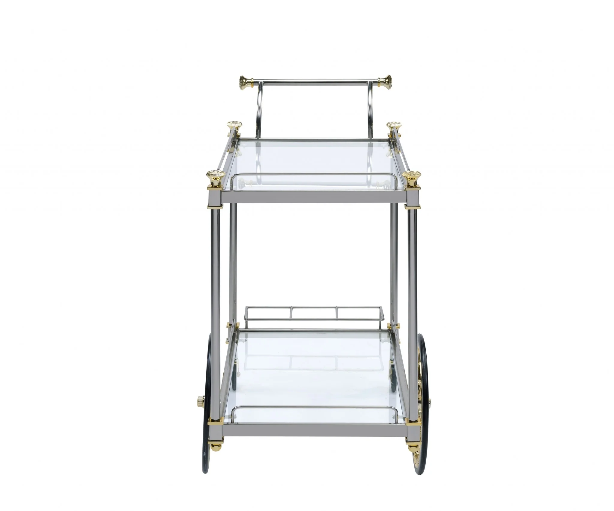 Silver Gold Clear Glass Metal Casters Serving Cart By Homeroots - Image 3