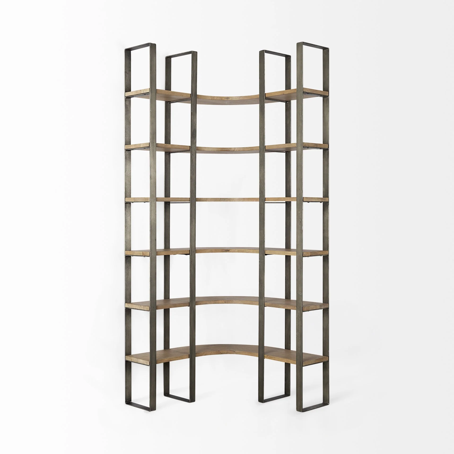 Silver Iron Framed Curved Wooden Shelving Unit By Homeroots - Image 2