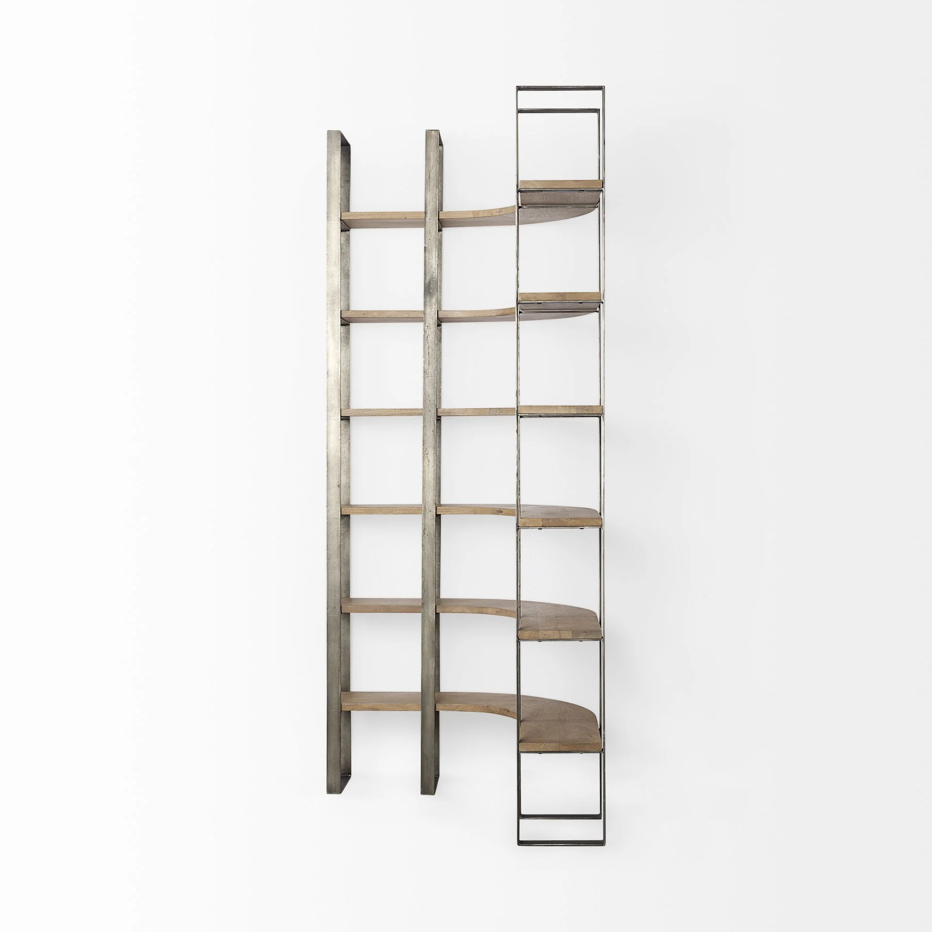 Silver Iron Framed Curved Wooden Shelving Unit By Homeroots - Image 3