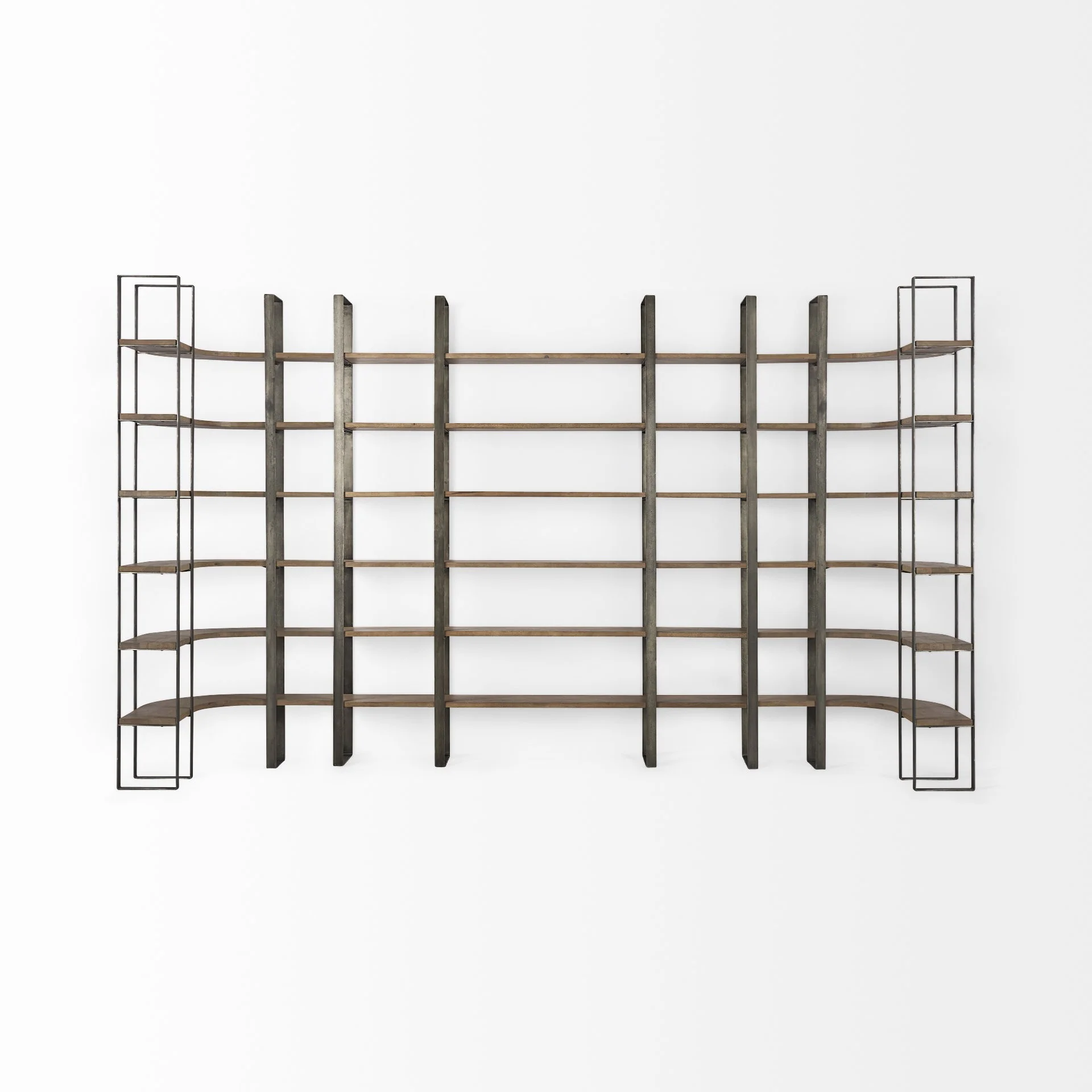 Silver Iron Framed Curved Wooden Shelving Unit By Homeroots - Image 5