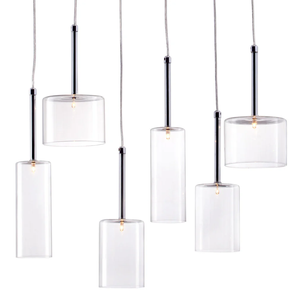 Silver Kitchen Island Six Light Metal LED Ceiling Light With Shades By Homeroots - Image 2