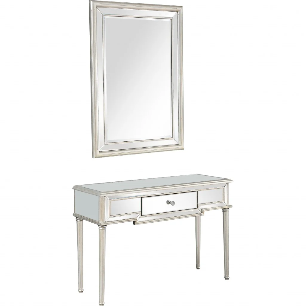 Silver Leaf Antiqued Mirror and Console Table By Homeroots - Image 2