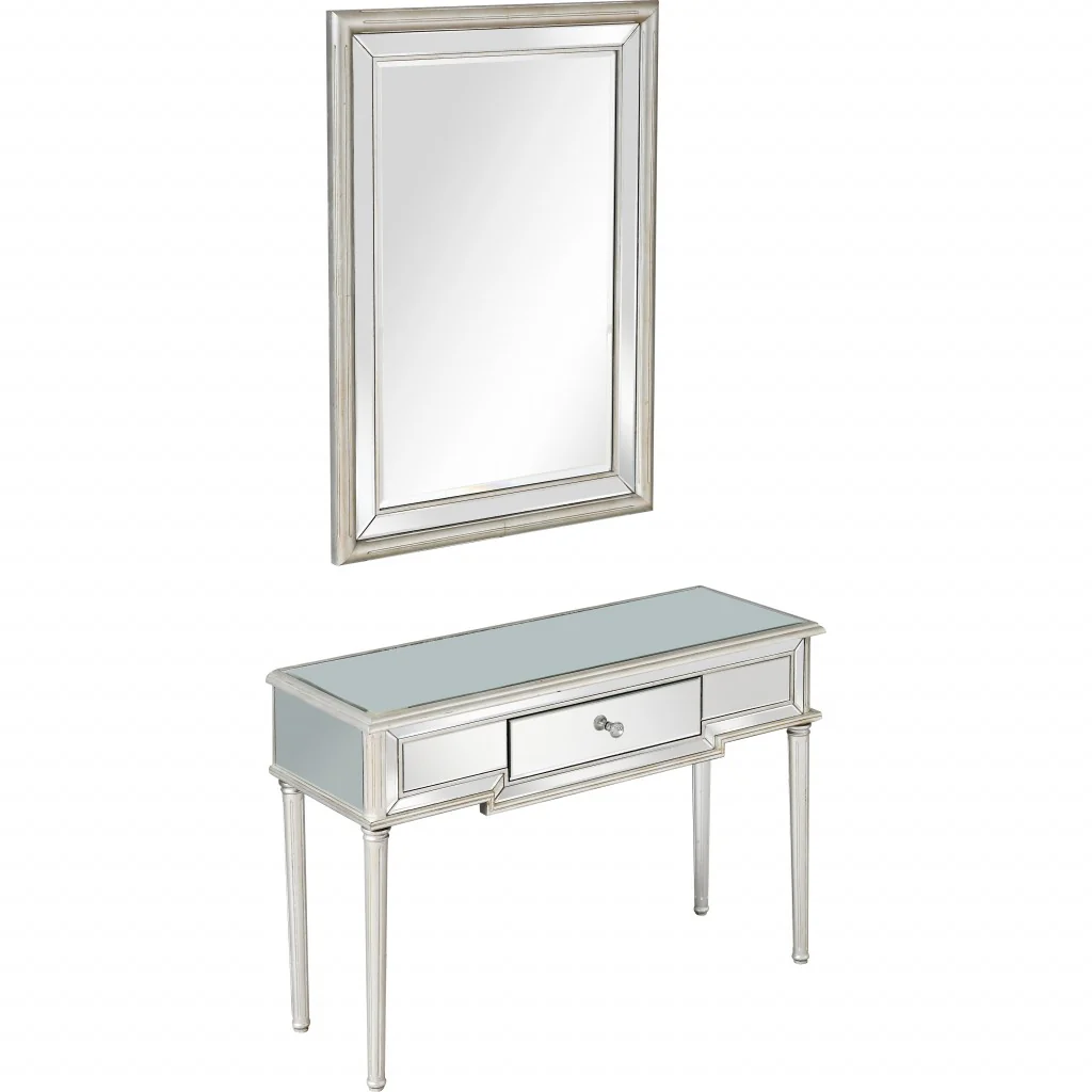 Silver Leaf Antiqued Mirror and Console Table By Homeroots - Image 3