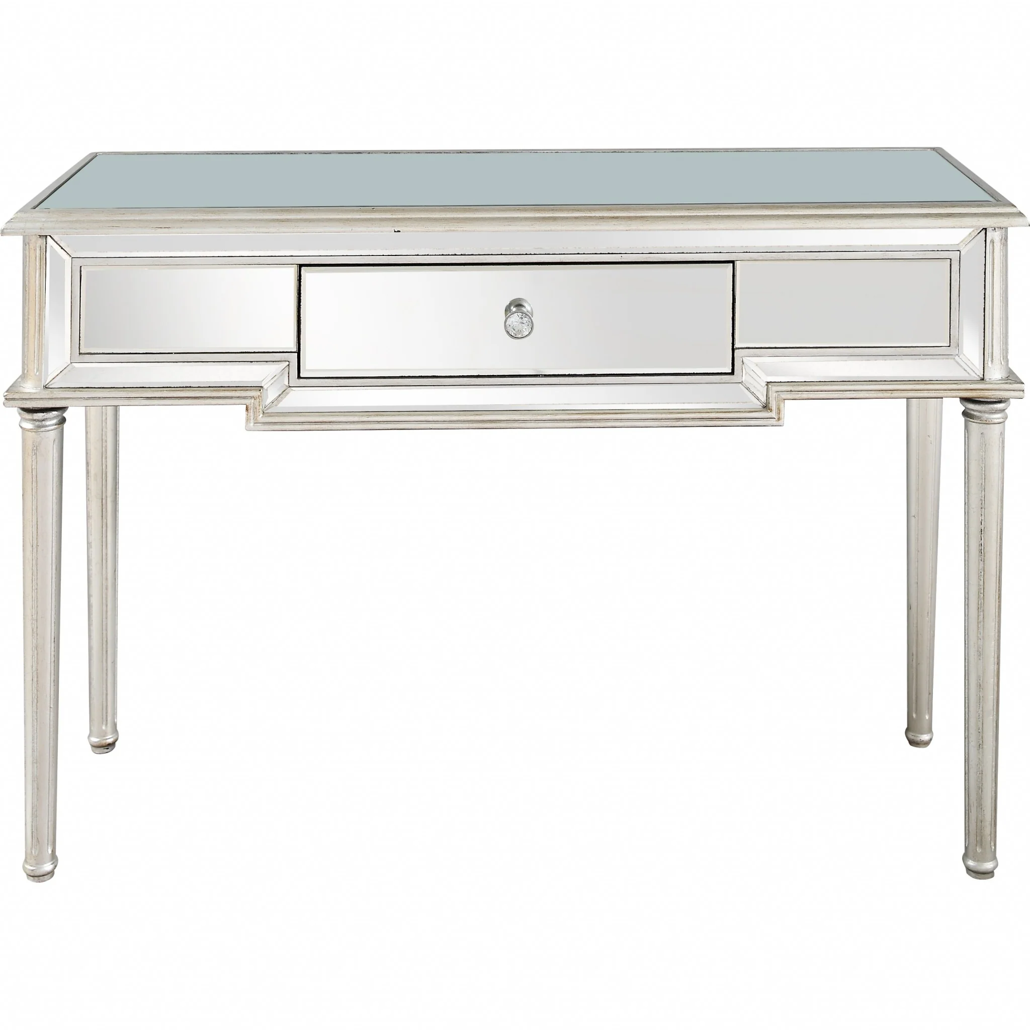 Silver Leaf Antiqued Mirror and Console Table By Homeroots - Image 5