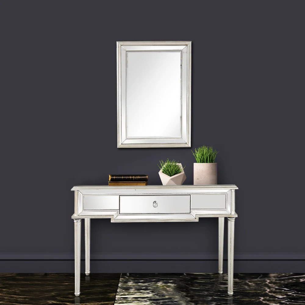 Silver Leaf Antiqued Mirror and Console Table By Homeroots - Image 7