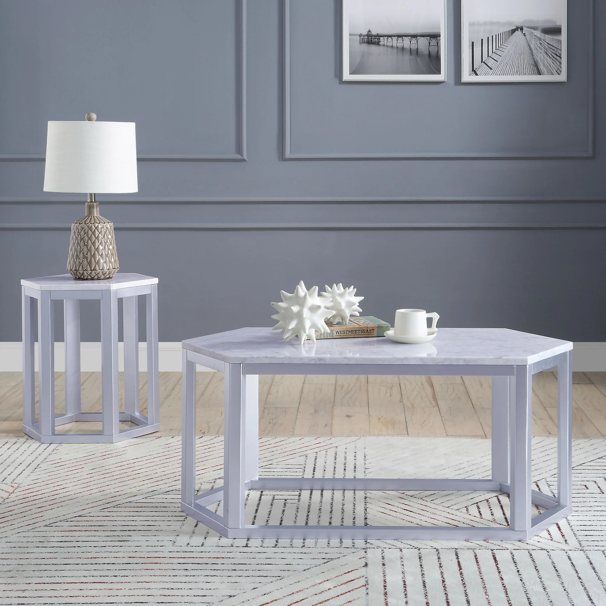 Silver Marble Wood Coffee Table By Homeroots - Image 2