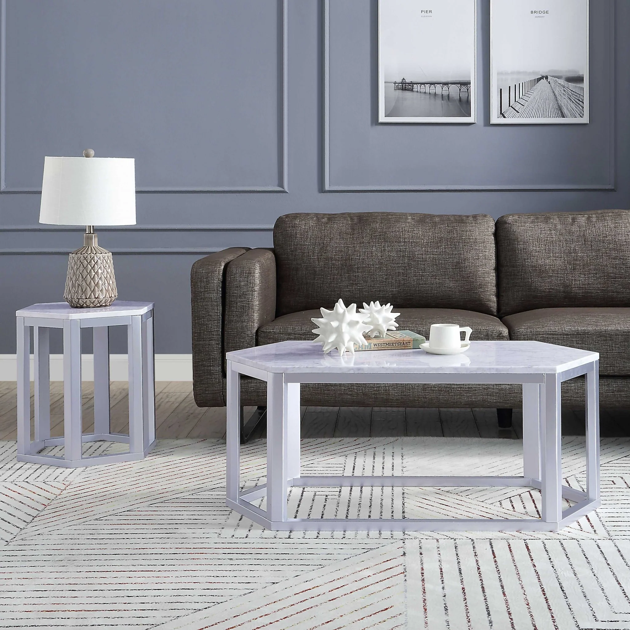 Silver Marble Wood Coffee Table By Homeroots - Image 3