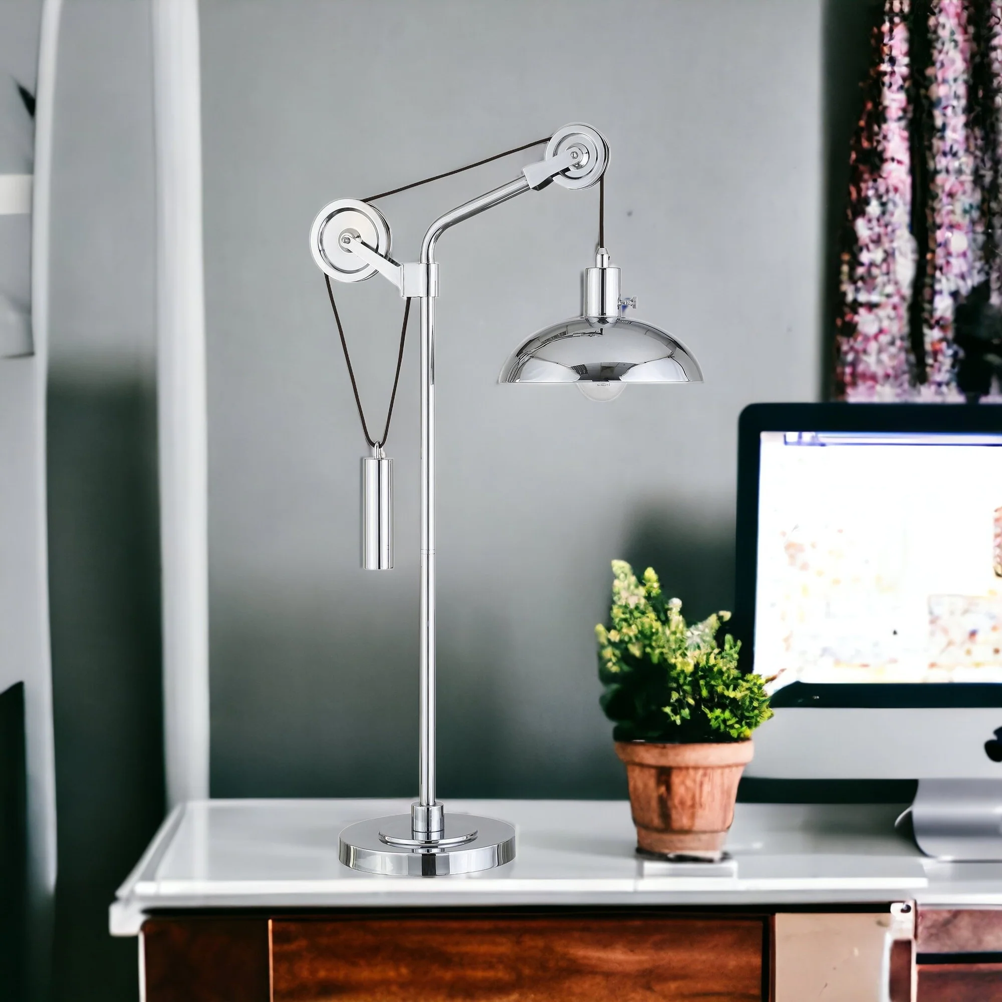 Silver Metal Adjustable Desk Table Lamp With Nickel Dome Shade By Homeroots - Image 2