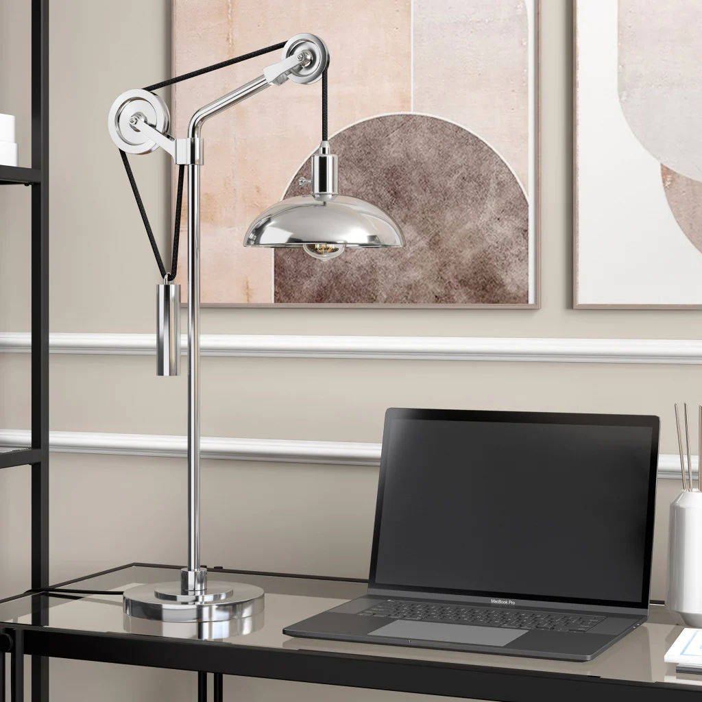 Silver Metal Adjustable Desk Table Lamp With Nickel Dome Shade By Homeroots - Image 3