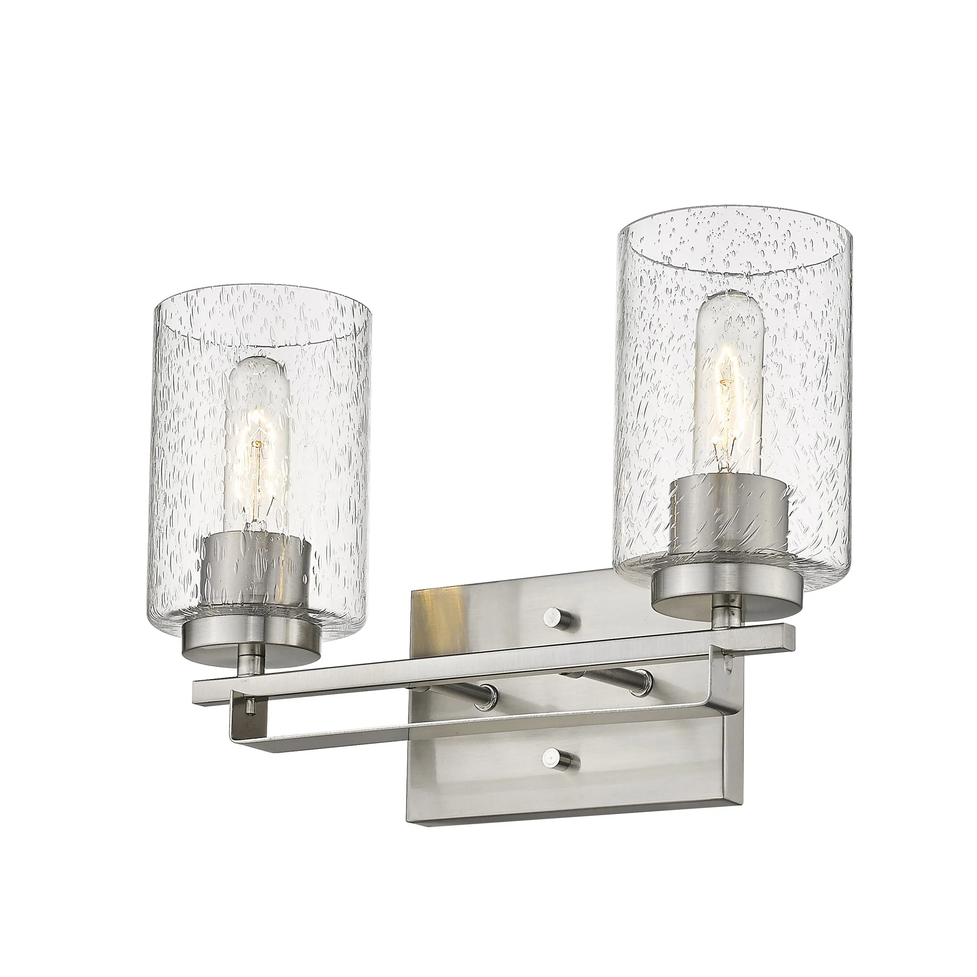 Silver Metal and Textured Glass Two Light Wall Sconce By Homeroots - Image 2