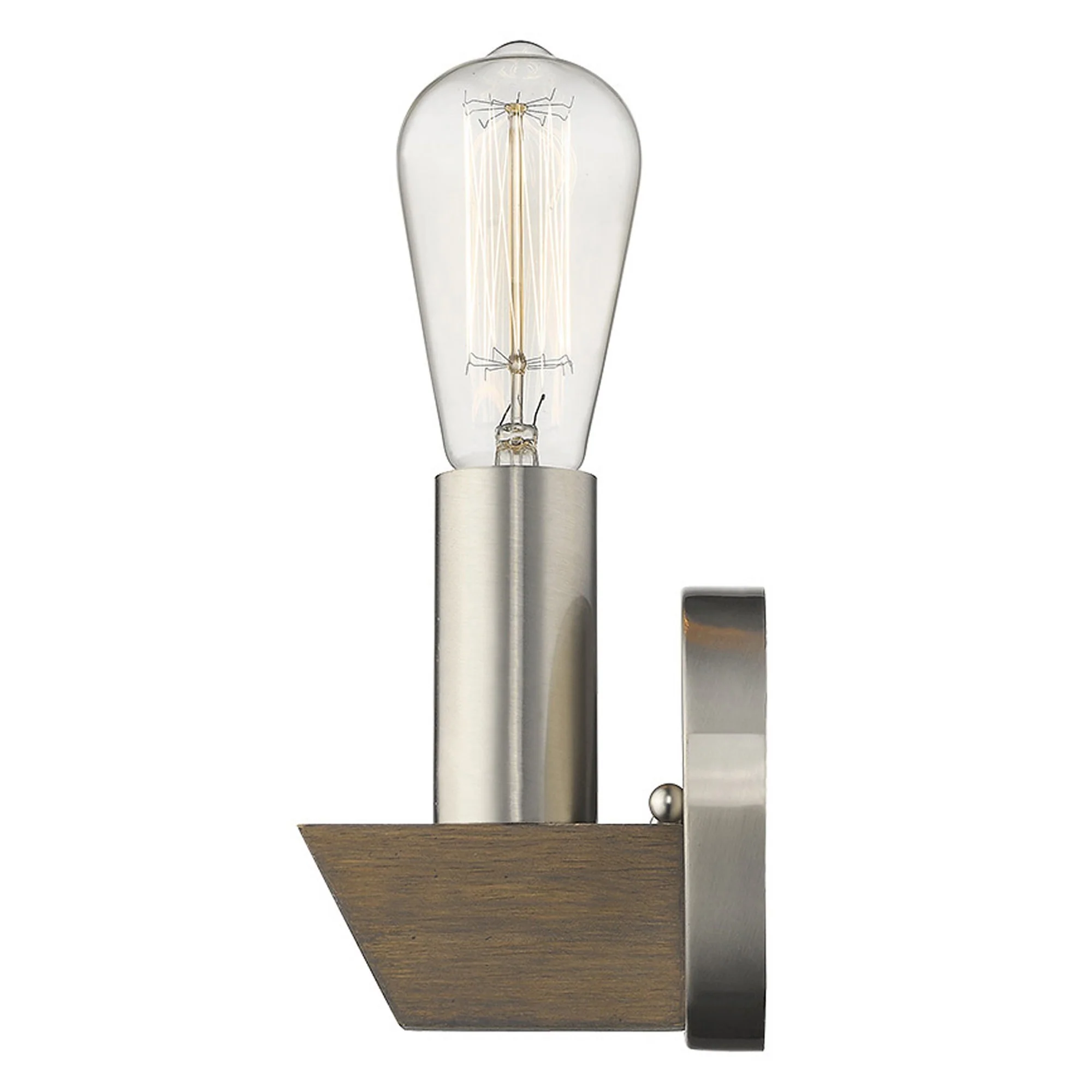 Silver Metal and Wood Wall Sconce By Homeroots - Image 2