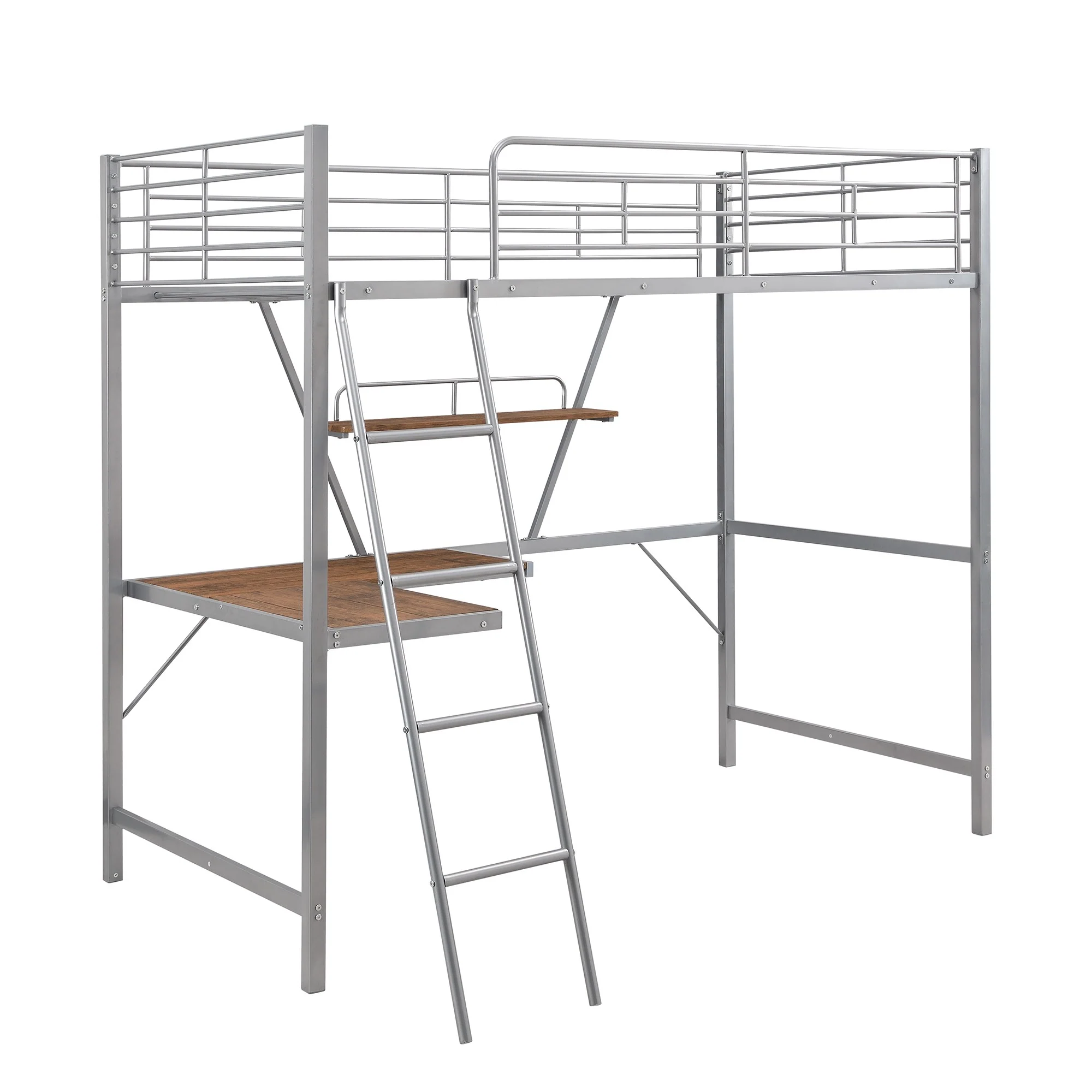 Silver Metal Loft Bed With L Shaped Desk And Shelf By Homeroots - Image 5