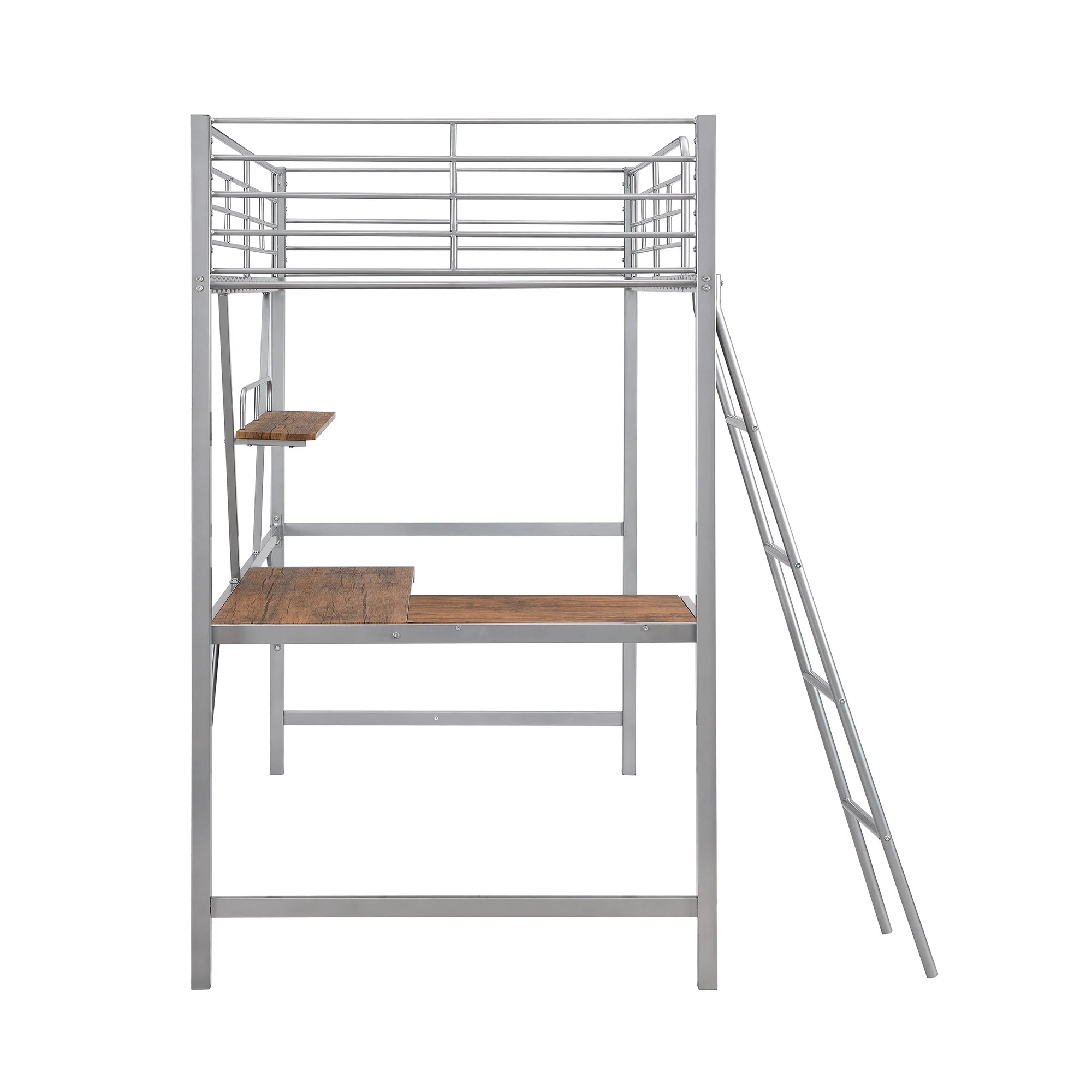 Silver Metal Loft Bed With L Shaped Desk And Shelf By Homeroots - Image 9