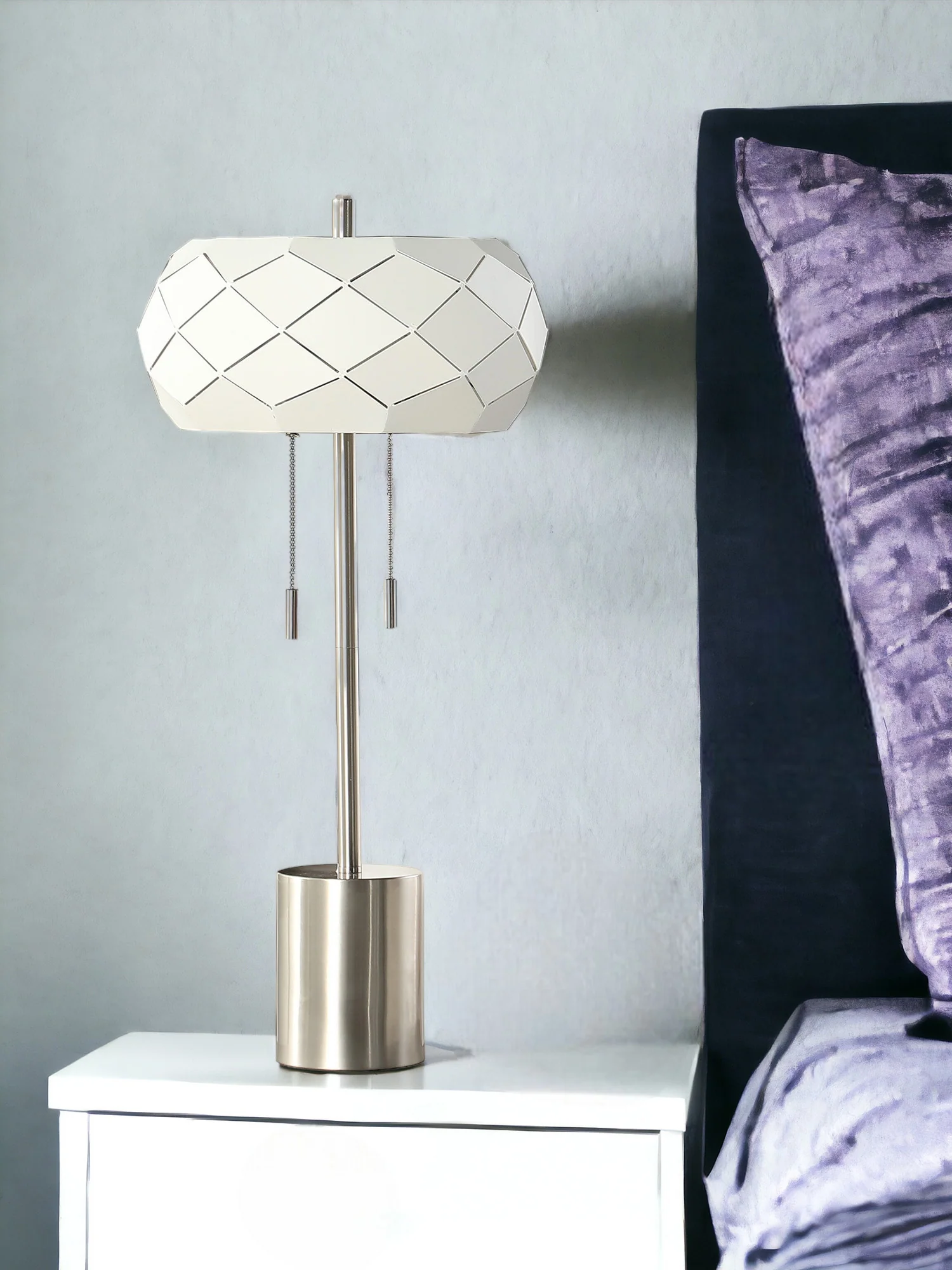 Silver Metal Table Lamp With Geometric Laser Cut Metal Shade By Homeroots - Image 3