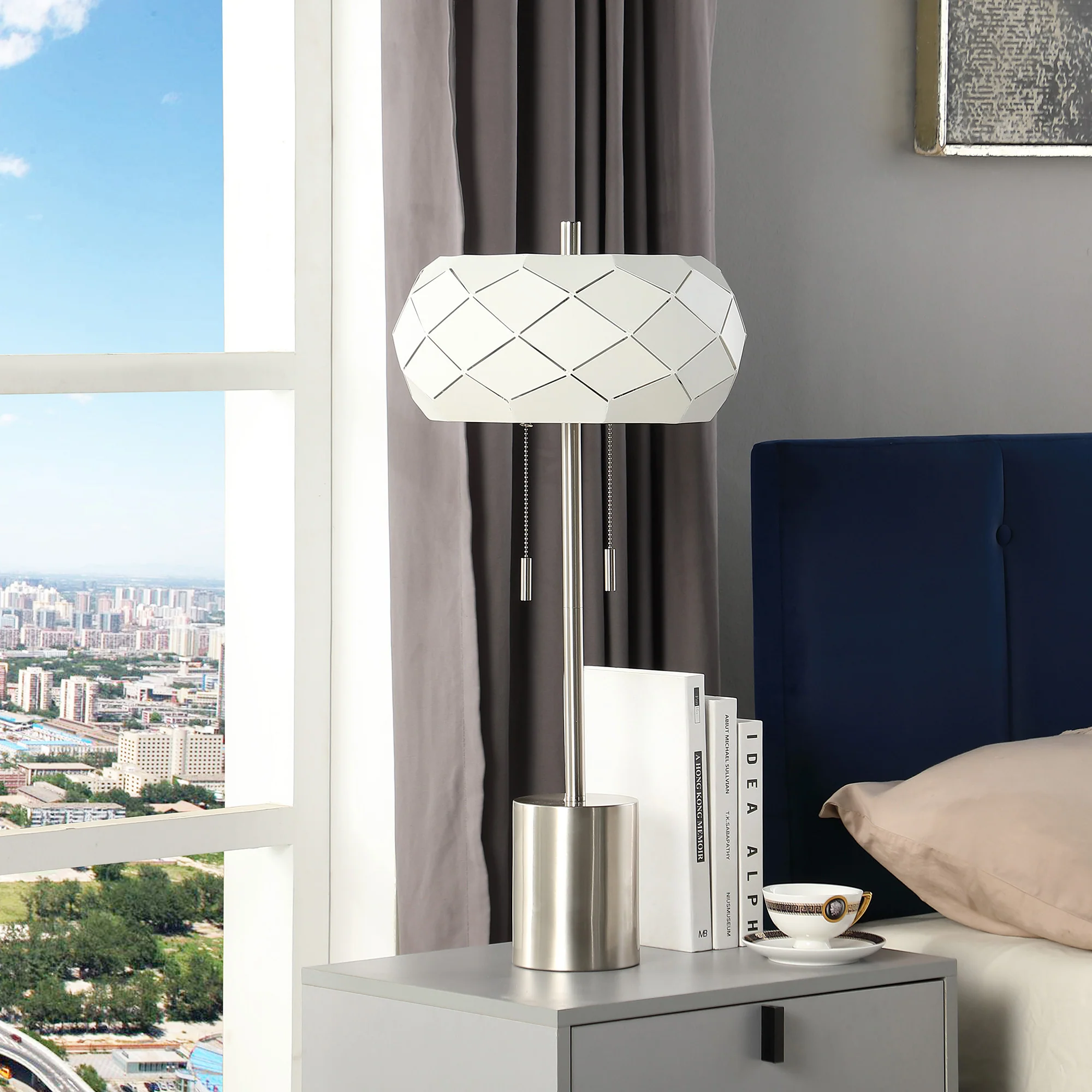 Silver Metal Table Lamp With Geometric Laser Cut Metal Shade By Homeroots - Image 6