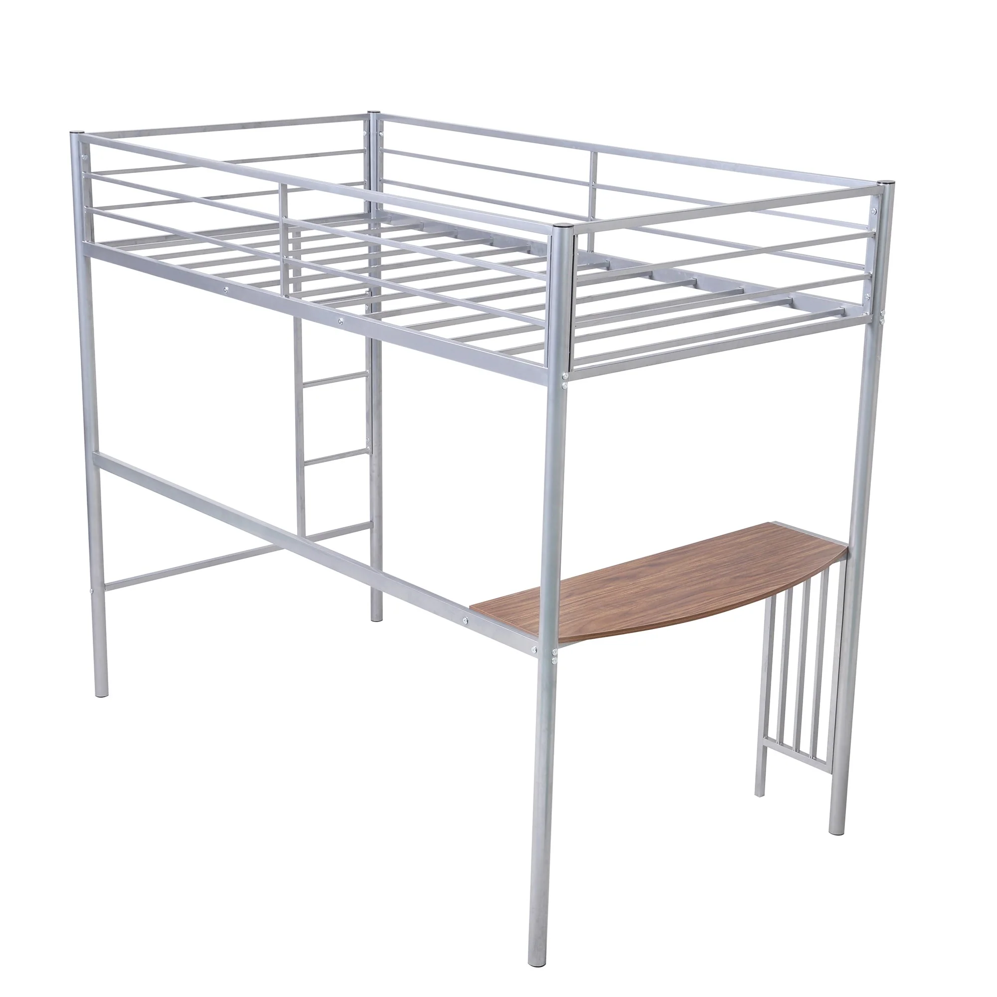 Silver Metal Twin Size Loft Bed With Desk By Homeroots - Image 3