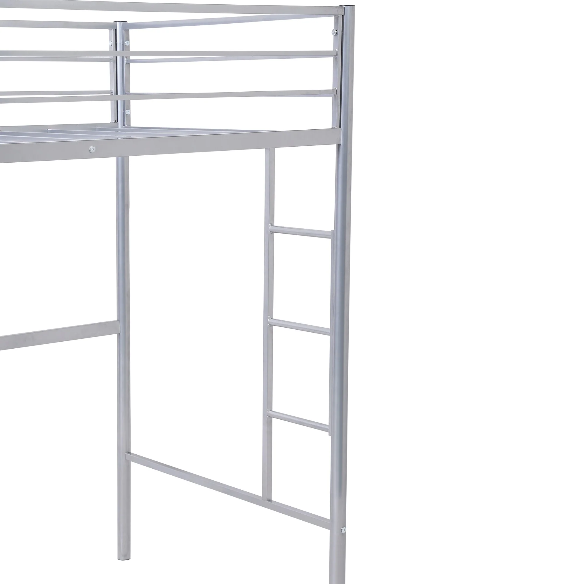 Silver Metal Twin Size Loft Bed With Desk By Homeroots - Image 4