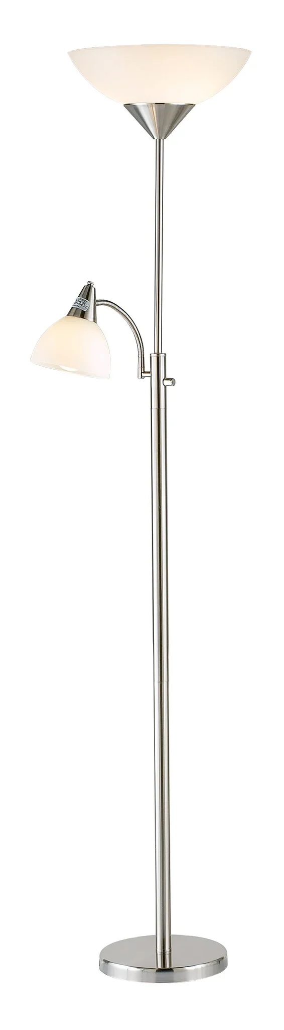 Silver Metal Two Light Torchiere Floor Lamp With White Bowl Shade By Homeroots - Image 2