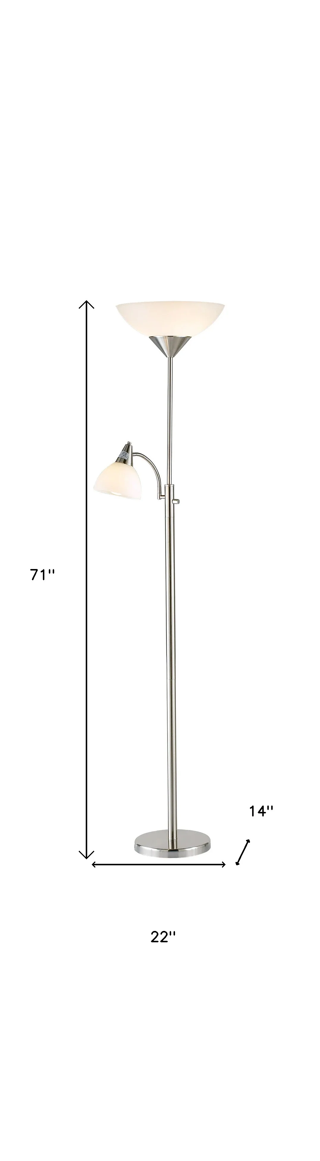 Silver Metal Two Light Torchiere Floor Lamp With White Bowl Shade By Homeroots - Image 5