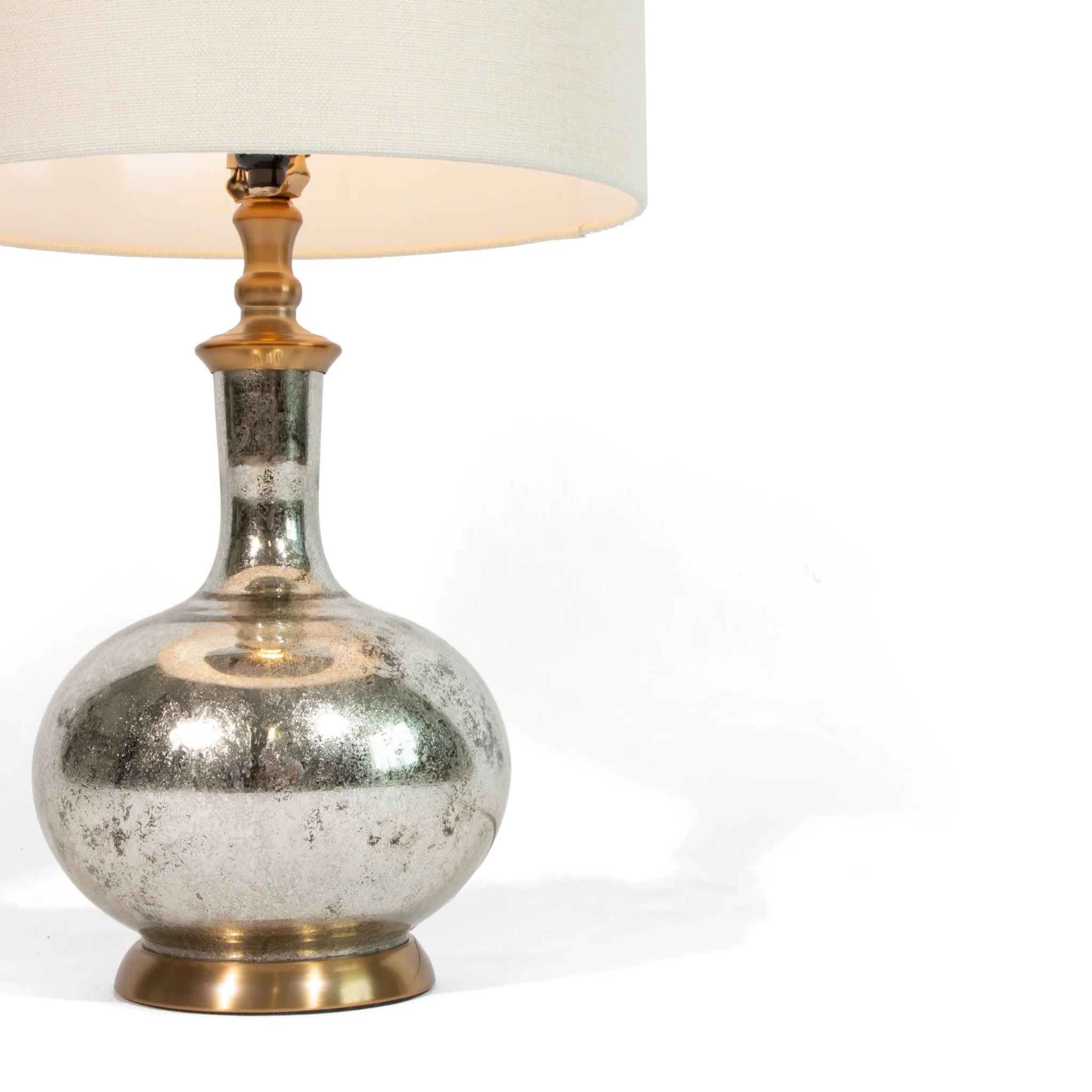 Silver Metallic Glass LED Table Lamp With Ivory Drum Shade By Homeroots - Image 2