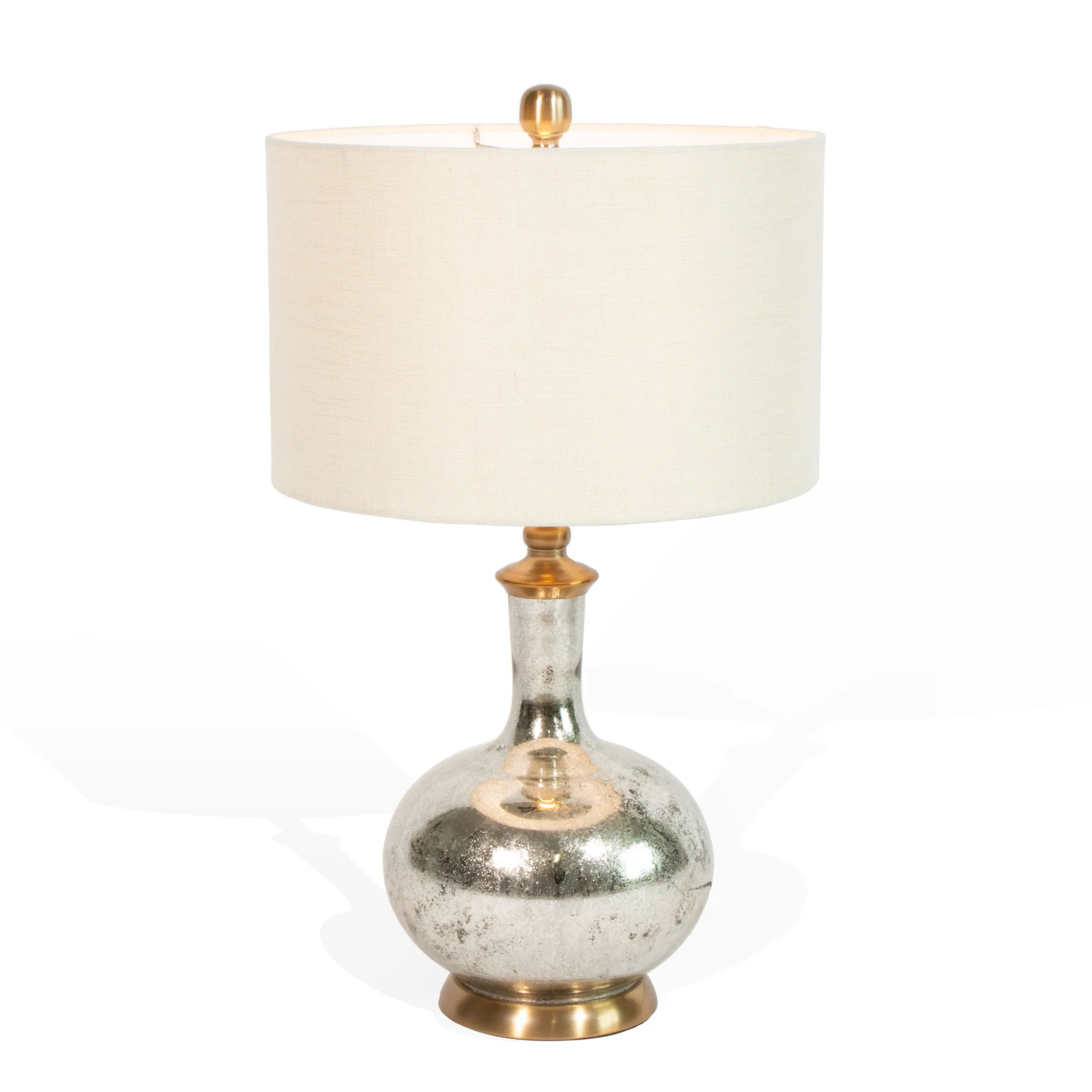 Silver Metallic Glass LED Table Lamp With Ivory Drum Shade By Homeroots - Image 3