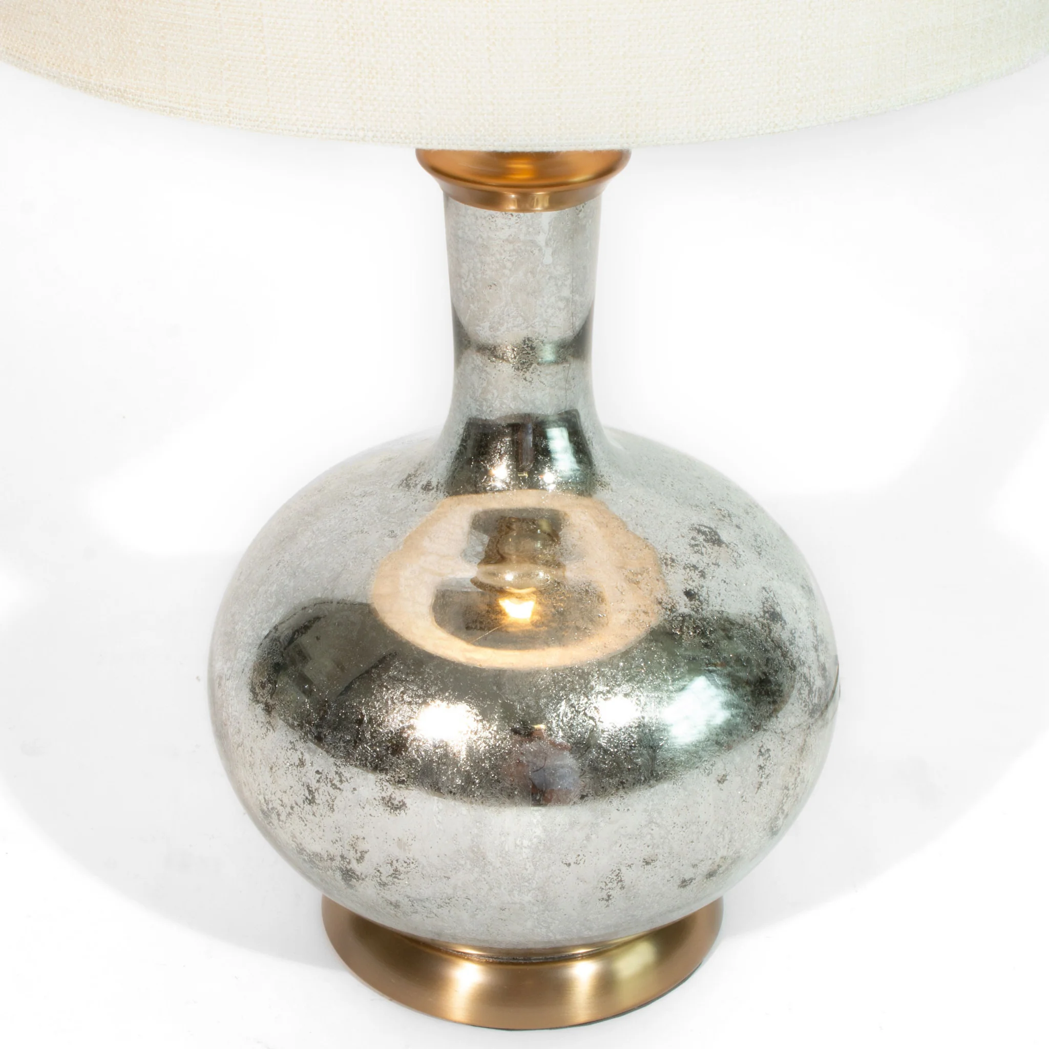 Silver Metallic Glass LED Table Lamp With Ivory Drum Shade By Homeroots - Image 4