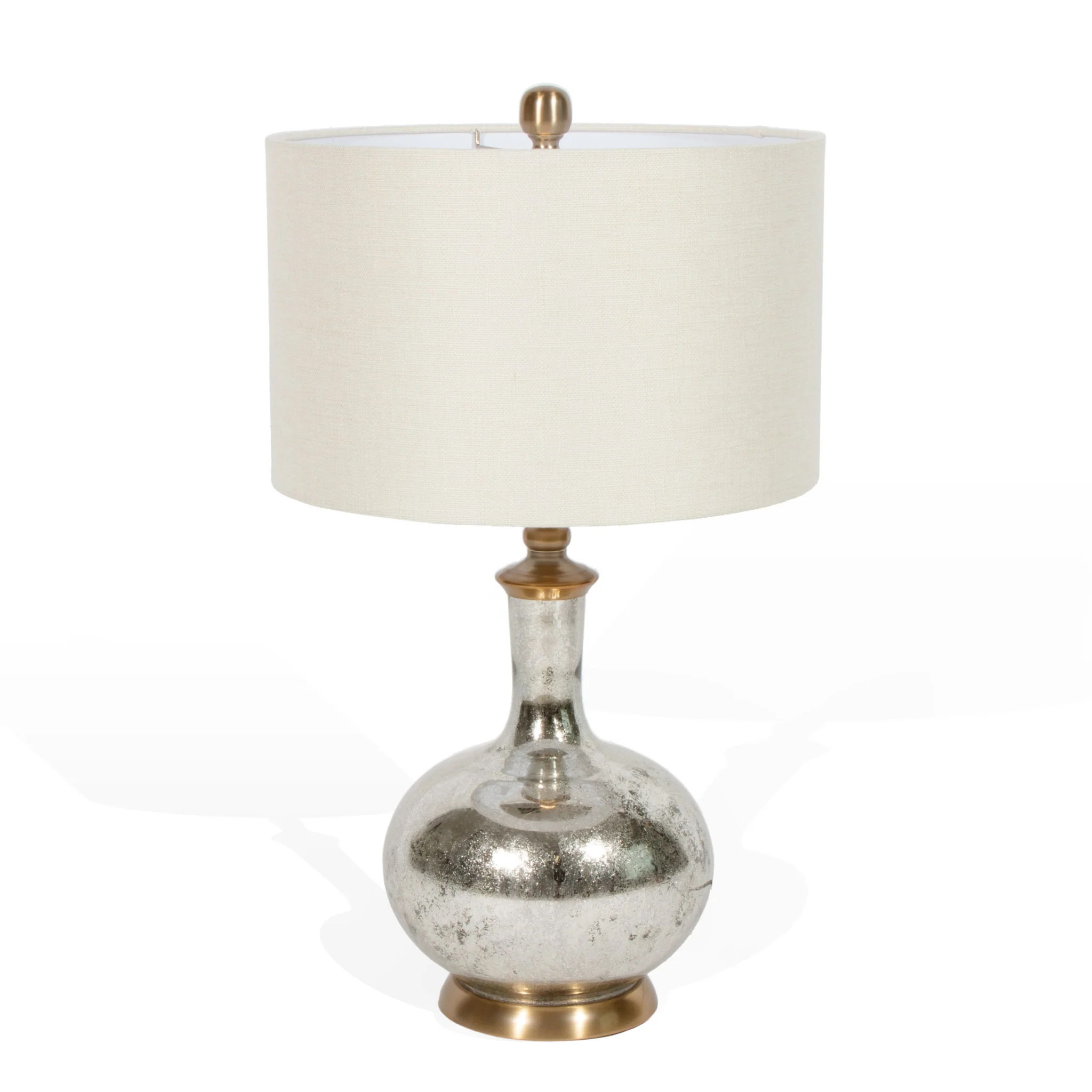 Silver Metallic Glass LED Table Lamp With Ivory Drum Shade By Homeroots - Image 5