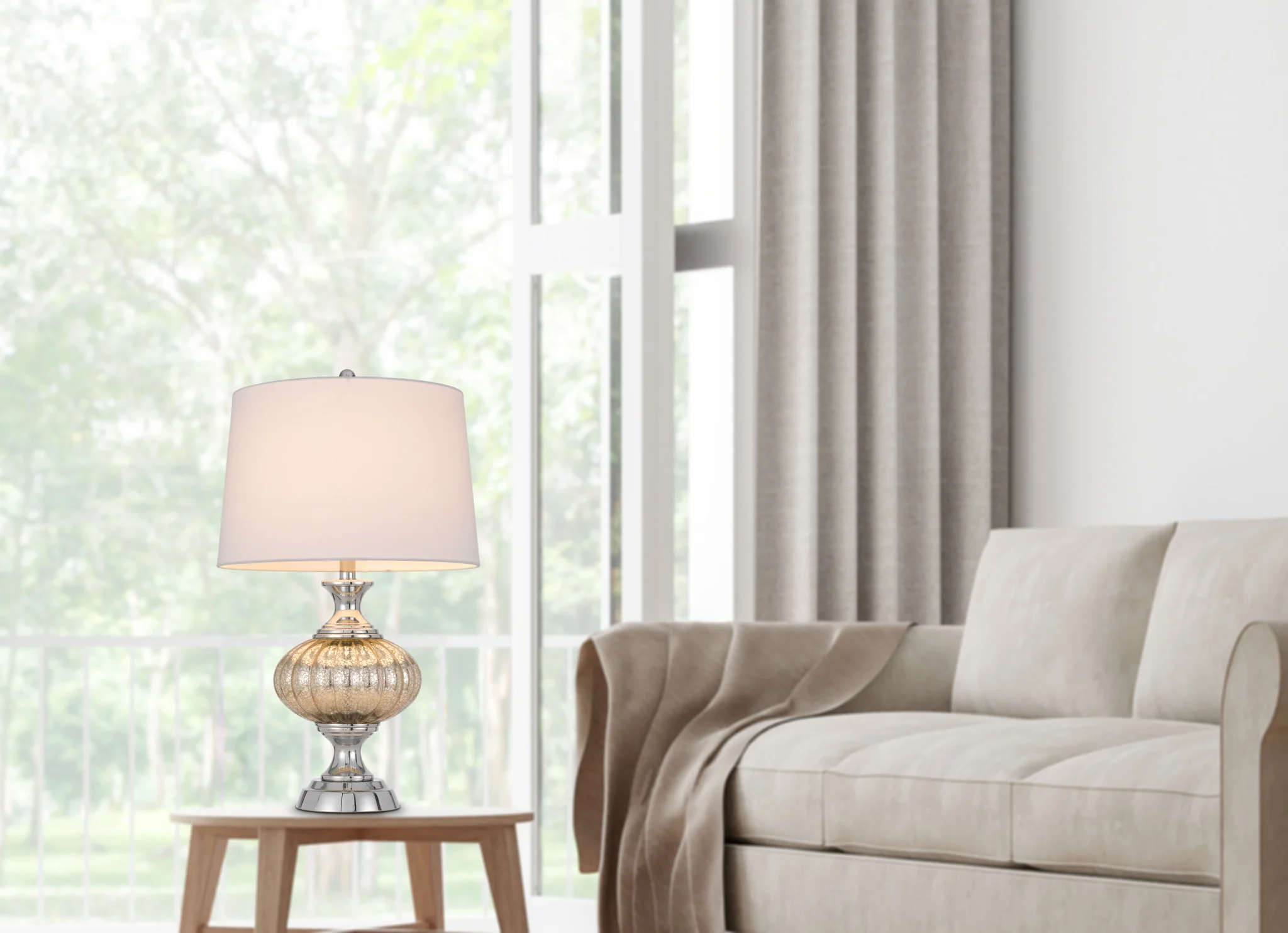 Silver Metallic Metal Table Lamp With White Empire Shade By Homeroots - Image 2