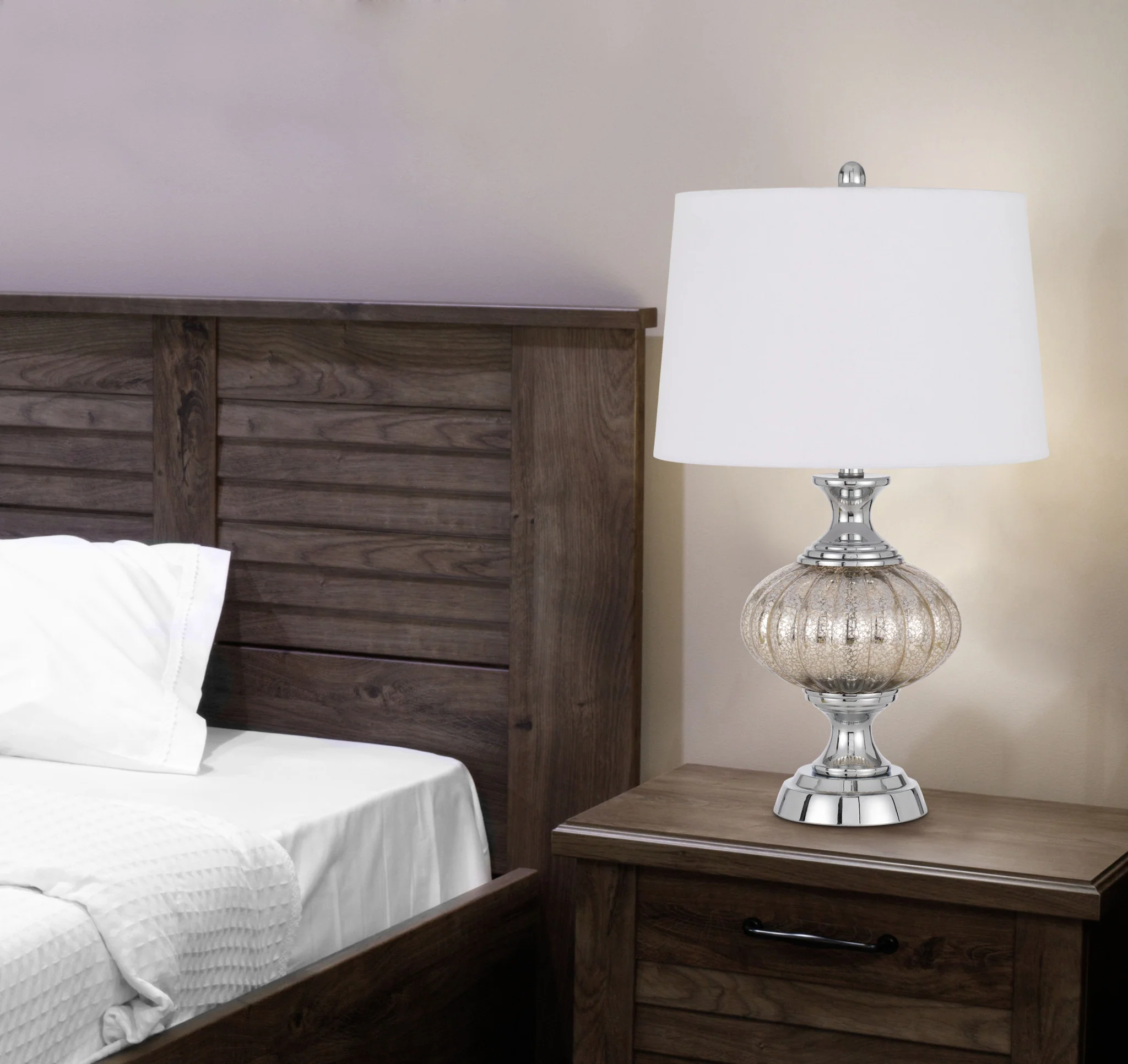 Silver Metallic Metal Table Lamp With White Empire Shade By Homeroots - Image 3