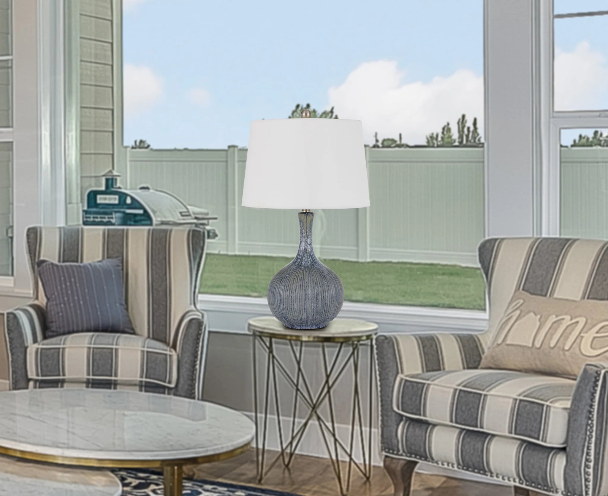 Silver Metallic Metal Table Lamp With White Empire Shade By Homeroots - Image 8
