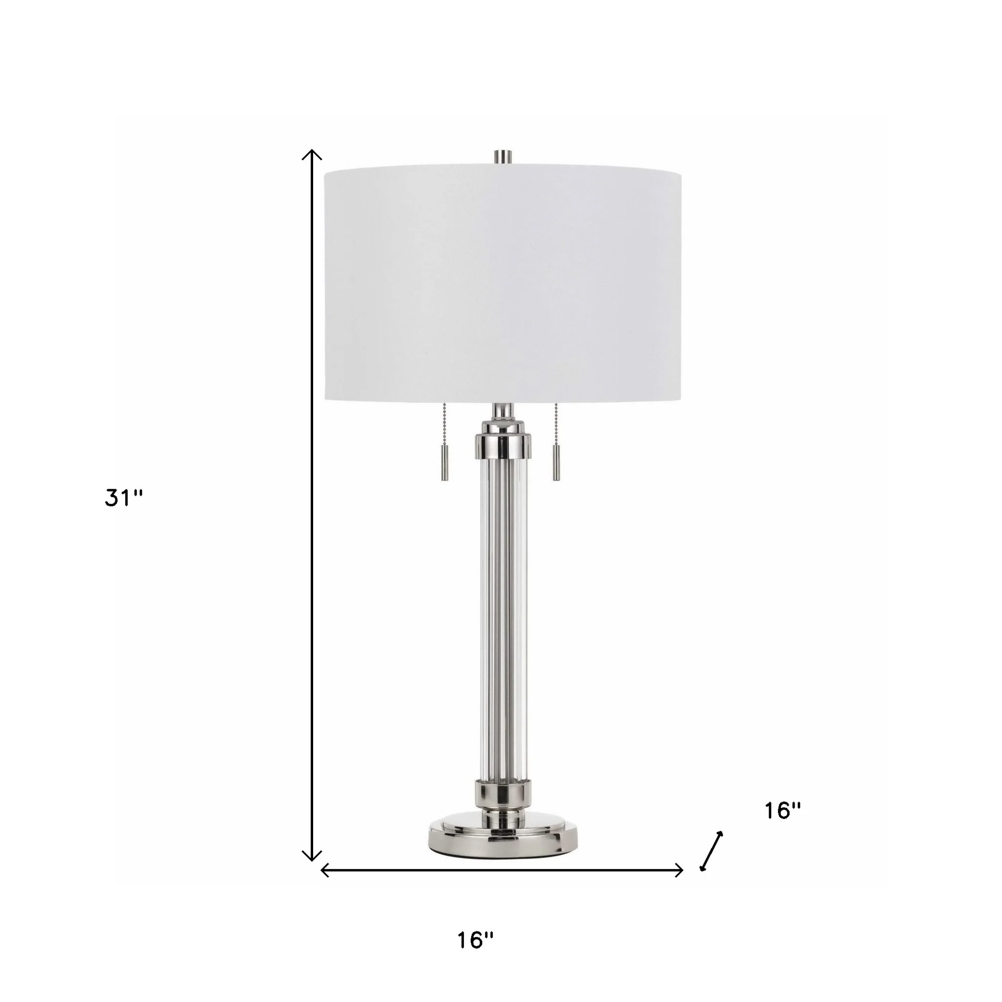 Silver Metallic Metal Two Light Cylinder Table Lamp With White Drum Shade By Homeroots - Image 4