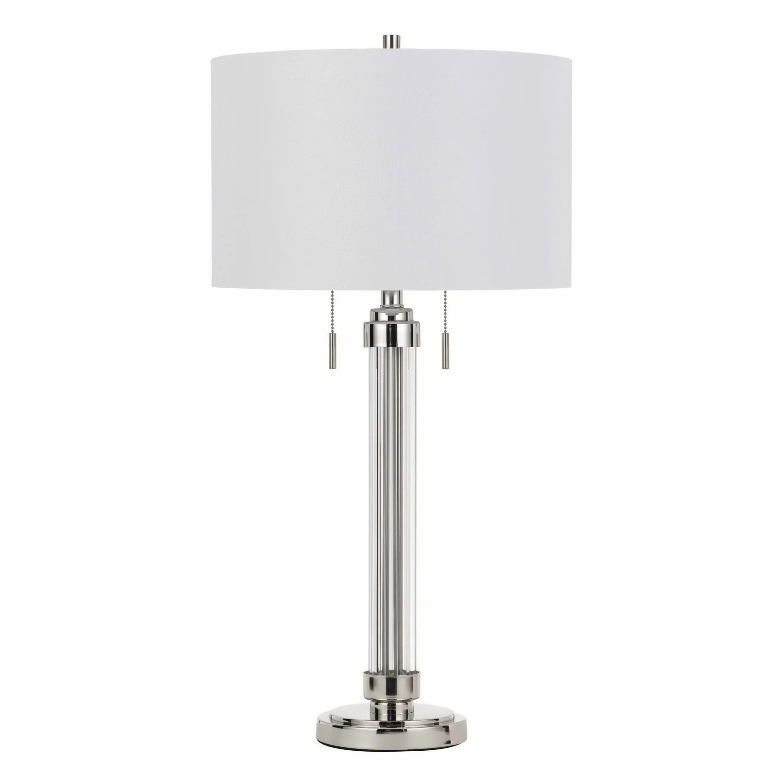 Silver Metallic Metal Two Light Cylinder Table Lamp With White Drum Shade By Homeroots - Image 5