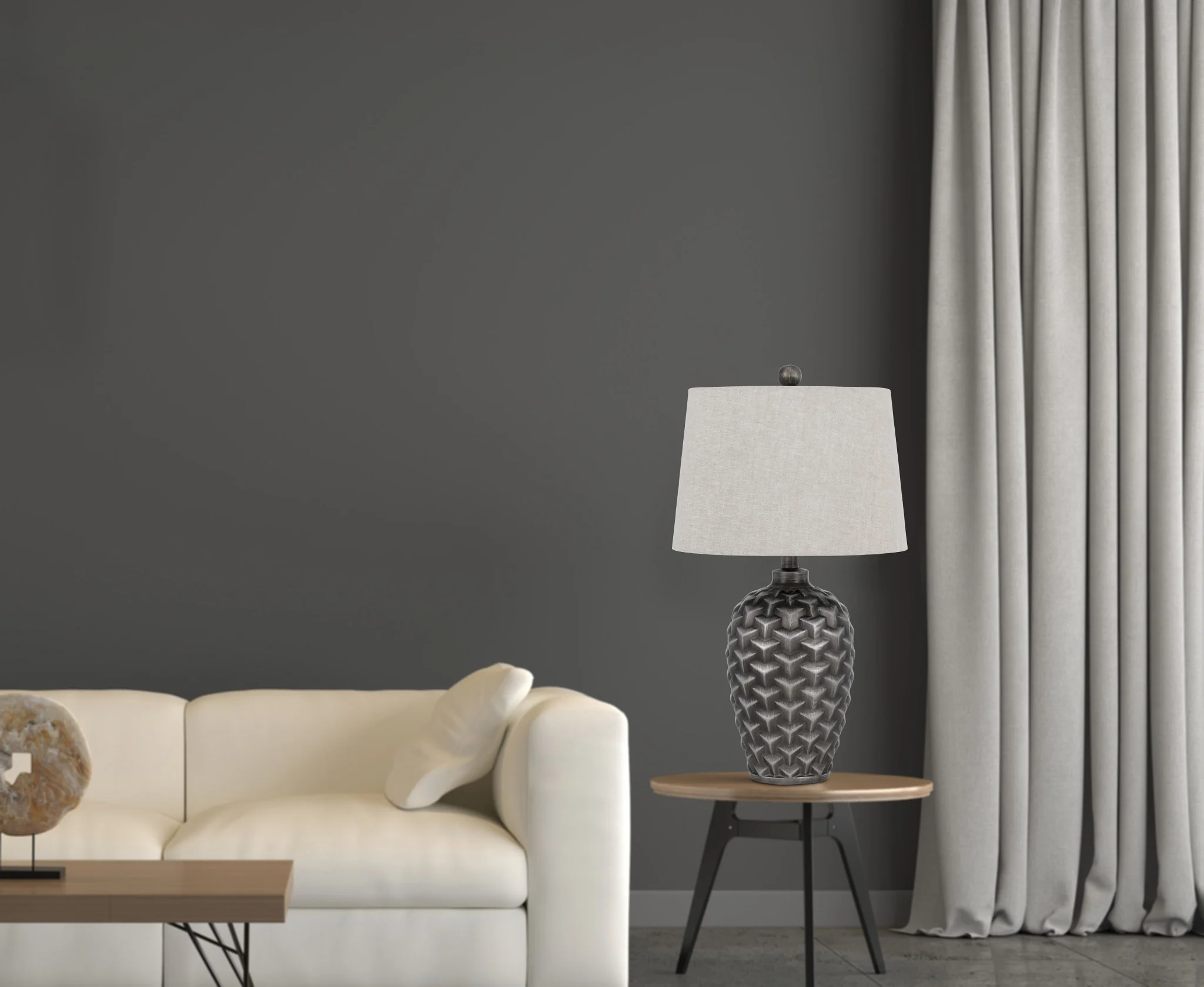 Silver Metallic Table Lamp With Gray Empire Shade By Homeroots - Image 5