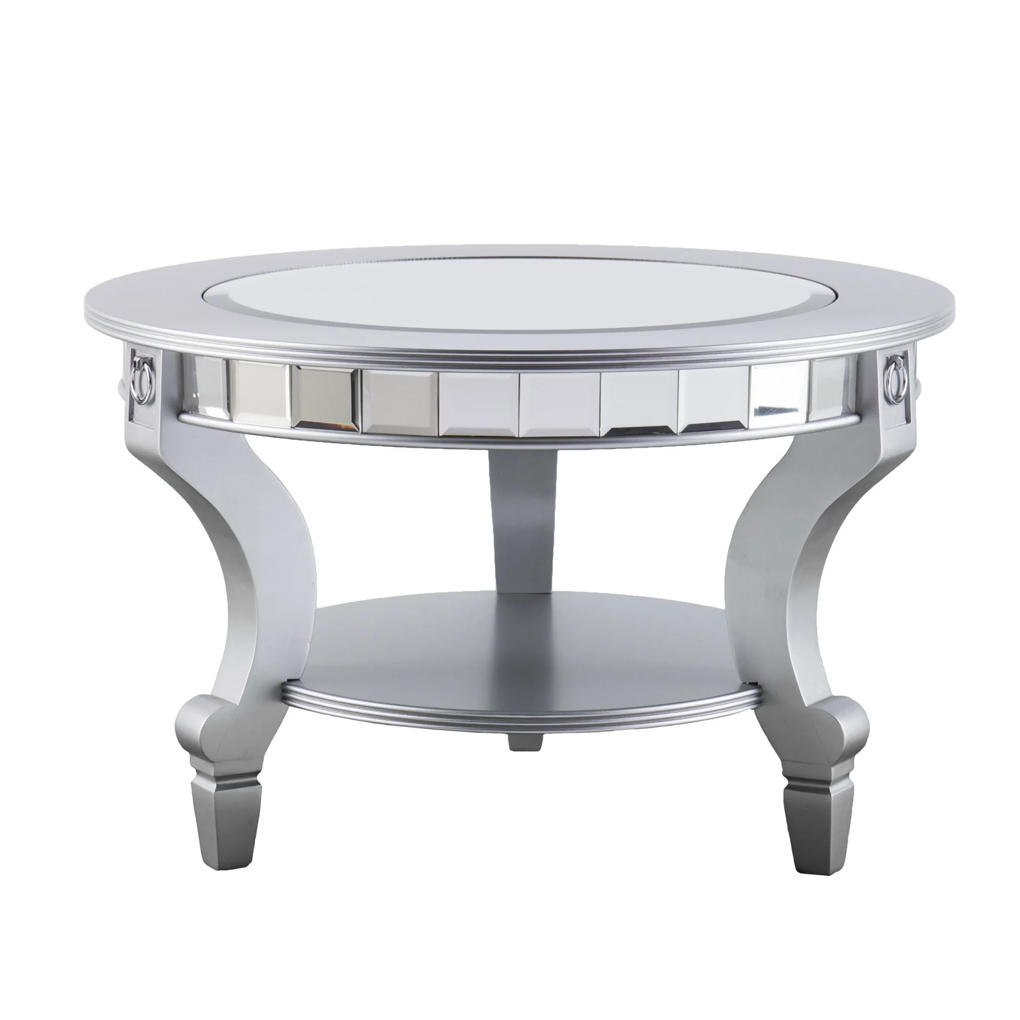 Silver Mirrored And Metal Round Mirrored Coffee Table By Homeroots - Image 2