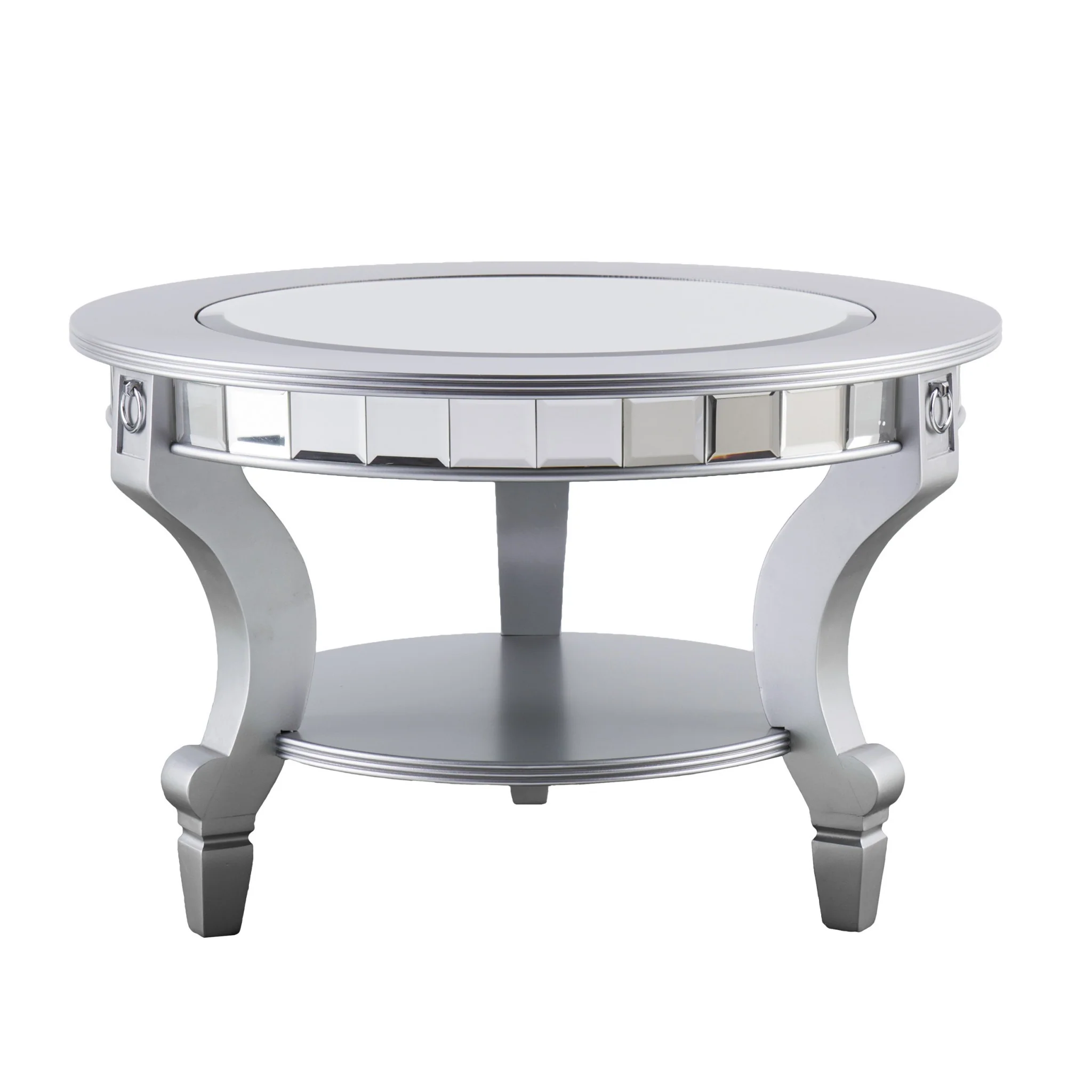 Silver Mirrored And Metal Round Mirrored Coffee Table By Homeroots - Image 4