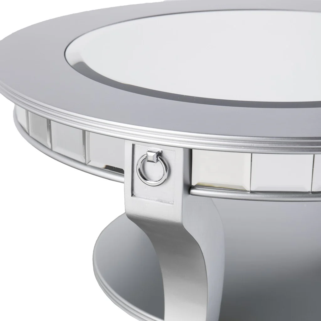 Silver Mirrored And Metal Round Mirrored Coffee Table By Homeroots - Image 6