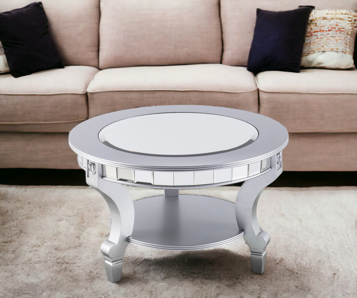 Silver Mirrored And Metal Round Mirrored Coffee Table By Homeroots - Image 7
